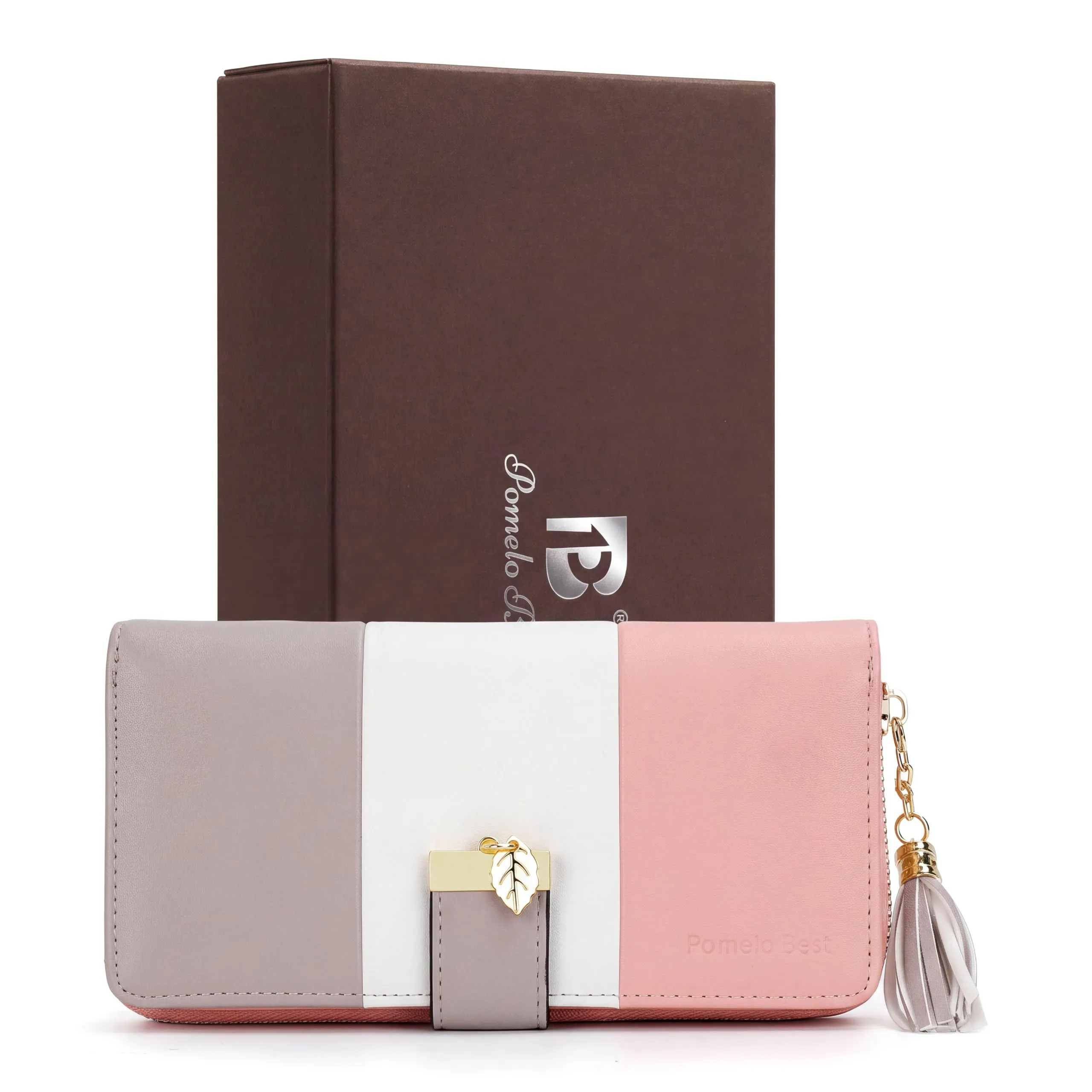Pomelo Best Portafoglio Donna Cerniera Lungo con Pendente Portamonete Chiusura con Cerniera - Ideale Regali per Donna (confezione regalo rosa) - immagine 1