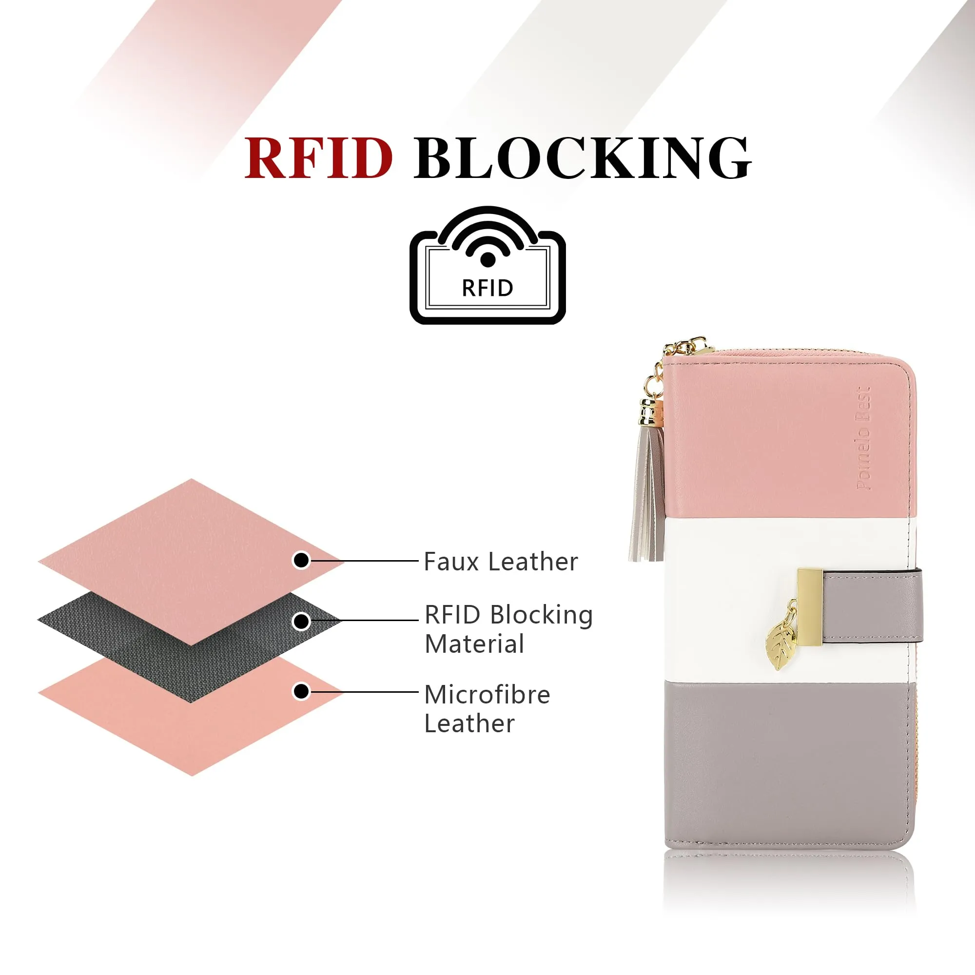 Pomelo Best Portafoglio Donna Cerniera Lungo con Pendente Portamonete Chiusura con Cerniera - Ideale Regali per Donna (confezione regalo rosa) - immagine 2