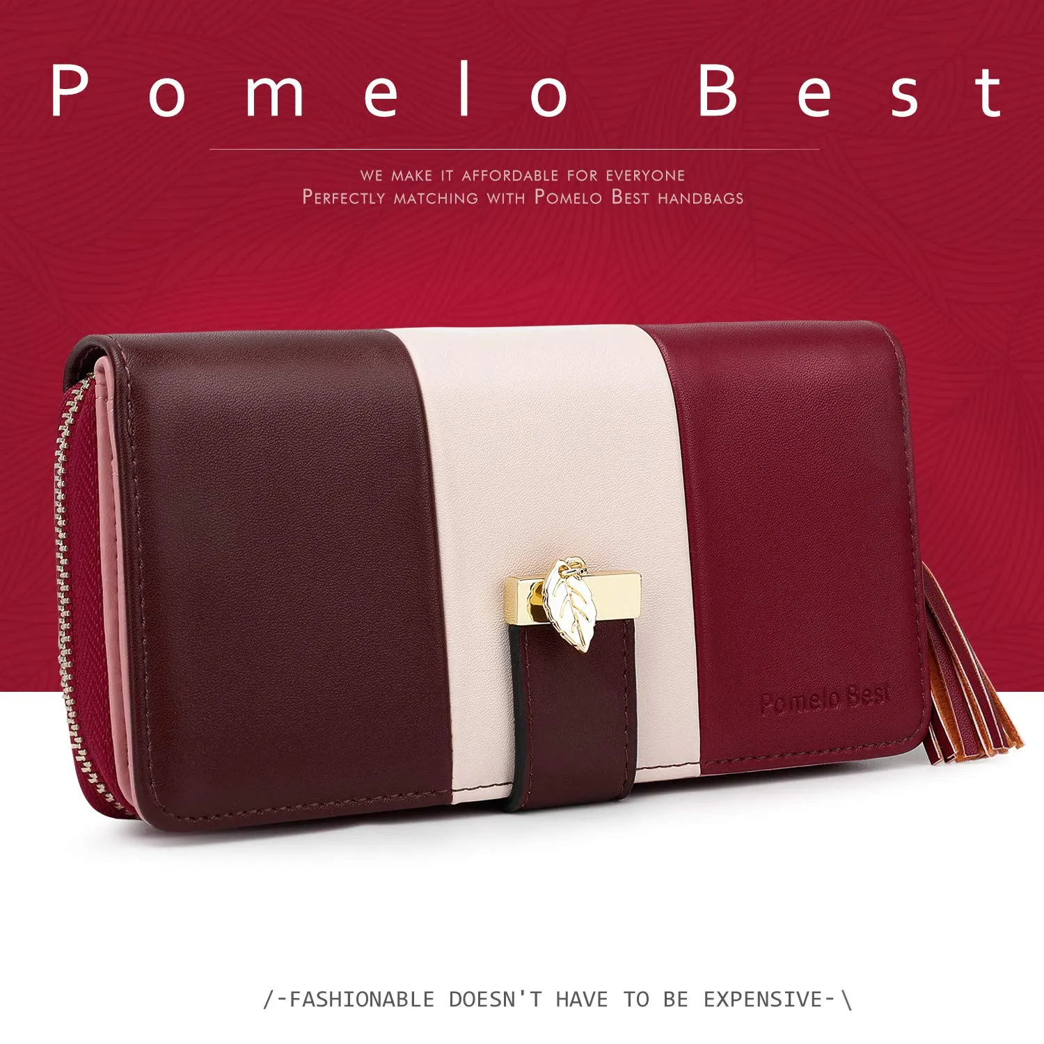 Pomelo Best Portafoglio Donna Cerniera Lungo con Pendente Portamonete Chiusura con Cerniera - Ideale Regali per Donna (confezione regalo rosso vinacci) - immagine 5