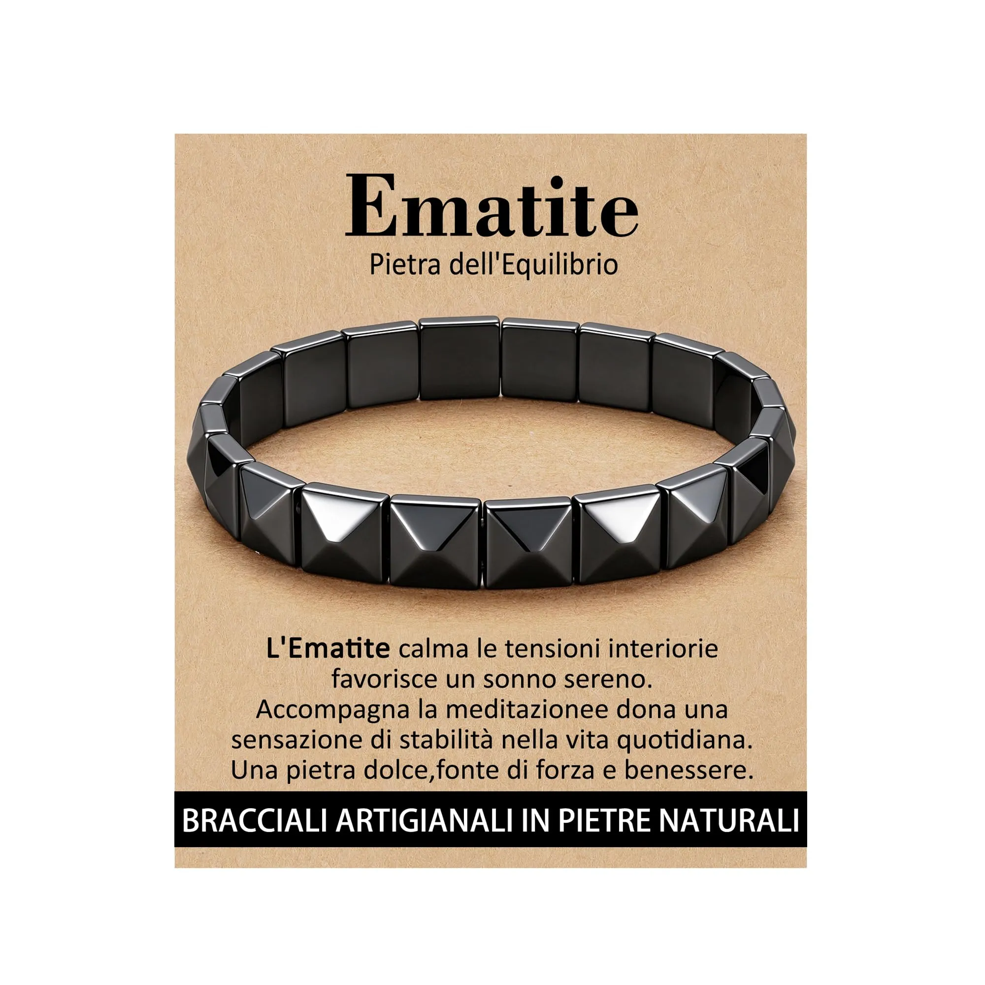 Bracciale Uomo Ematite Pietra Naturale Elastico Idee Regalo Compleanno - immagine 1