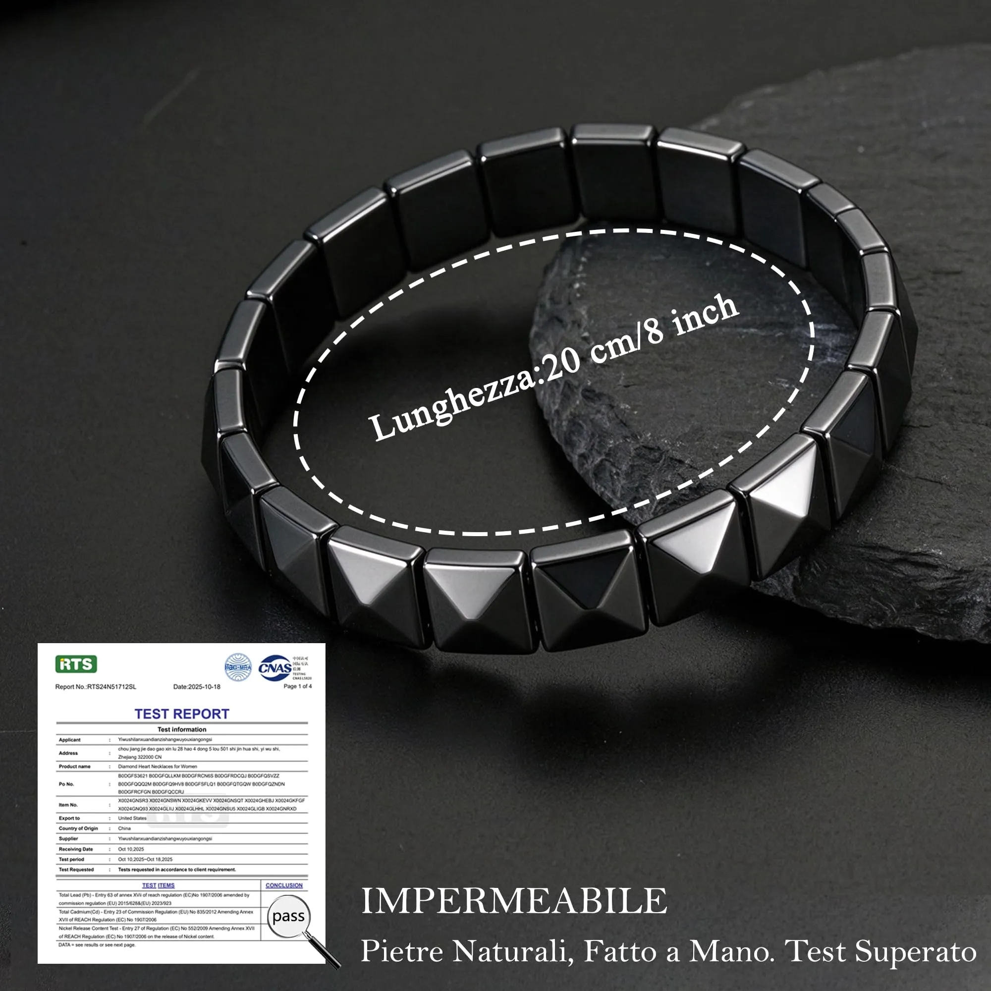 Bracciale Uomo Ematite Pietra Naturale Elastico Idee Regalo Compleanno - immagine 4