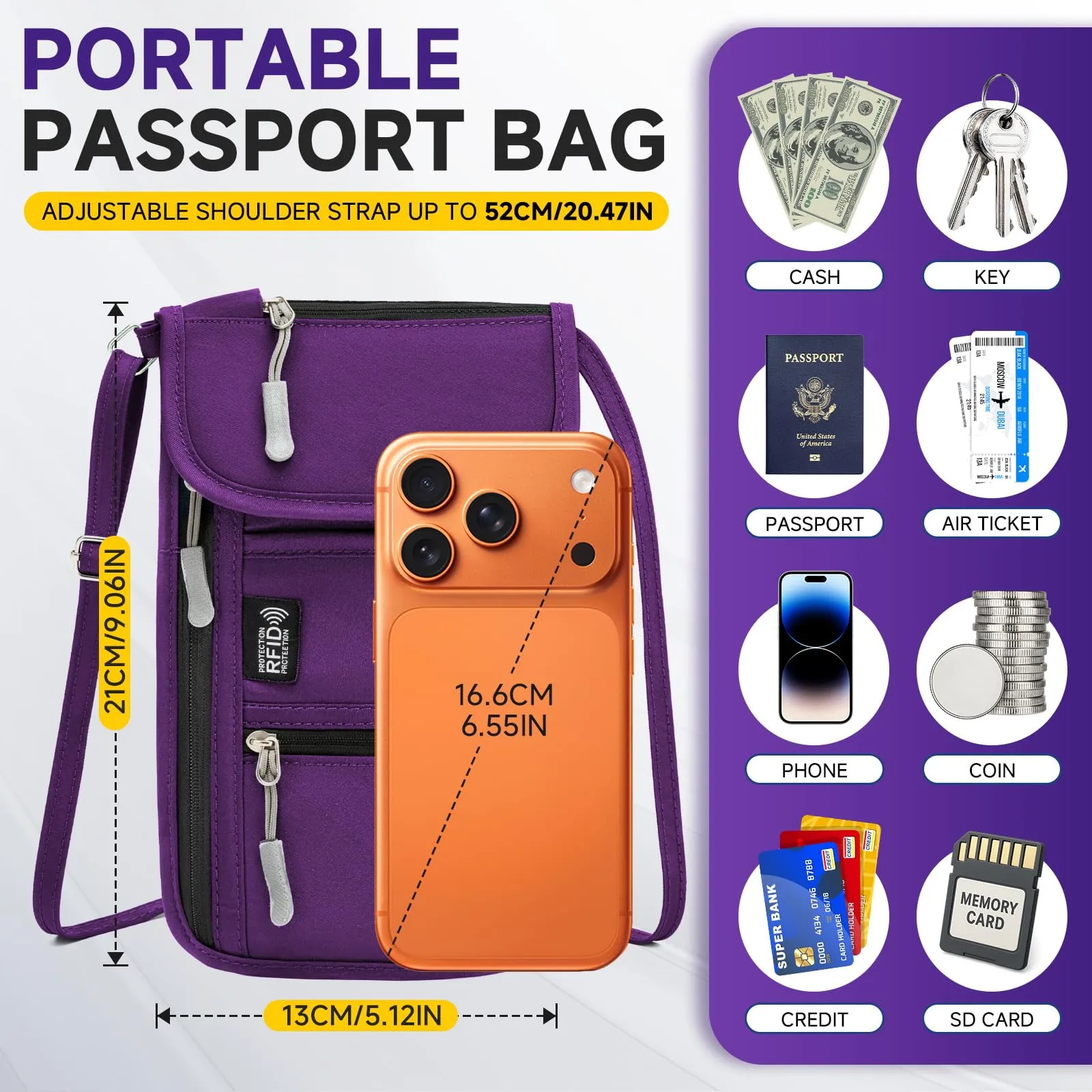 Desing Wish Portadocumenti da Viaggio Porta Passaporto da Collo Donna Uomo Portamonete Borsello Portafoglio da Viaggi Piccolo Portapassassaporto Accessori Viaggio Aereo Cadeau con Blocco RFID - immagine 2