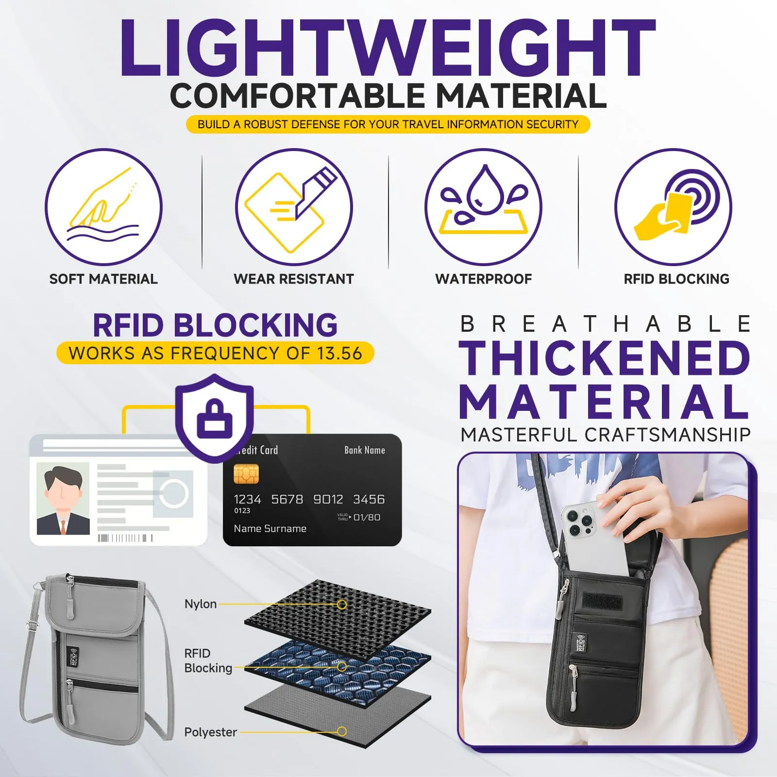 Desing Wish Portadocumenti da Viaggio Porta Passaporto da Collo Donna Uomo Portamonete Borsello Portafoglio da Viaggi Piccolo Portapassassaporto Accessori Viaggio Aereo Cadeau con Blocco RFID - immagine 3