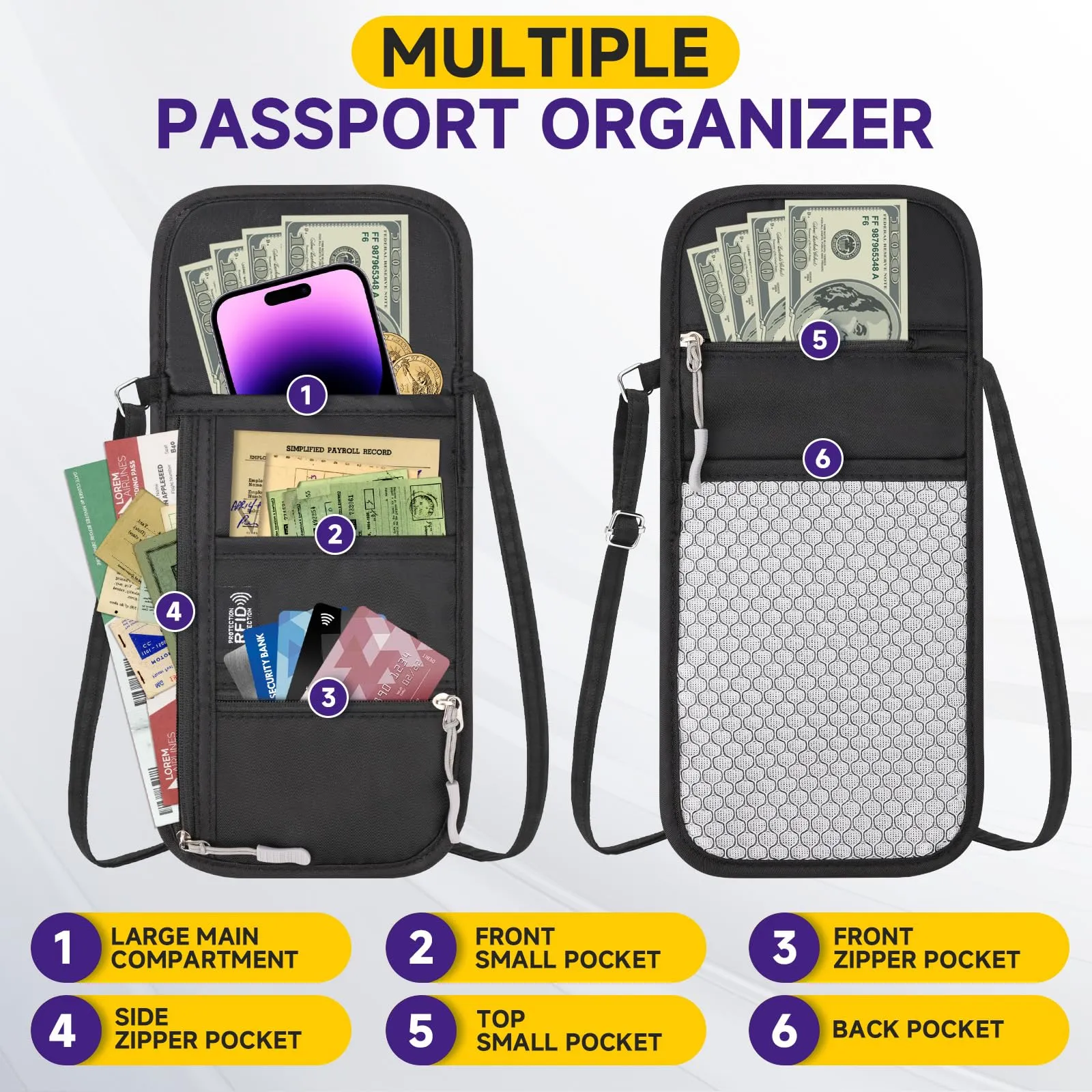 Desing Wish Portadocumenti da Viaggio Porta Passaporto da Collo Donna Uomo Portamonete Borsello Portafoglio da Viaggi Piccolo Portapassassaporto Accessori Viaggio Aereo Cadeau con Blocco RFID - immagine 4