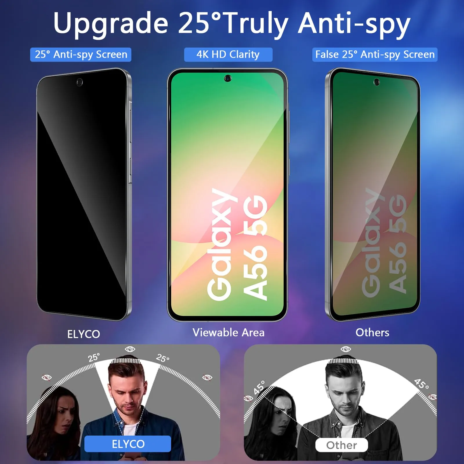ELYCO Vetro Temperato Privacy per Samsung Galaxy A36/A56 5G, 2 Pezzi - immagine 2