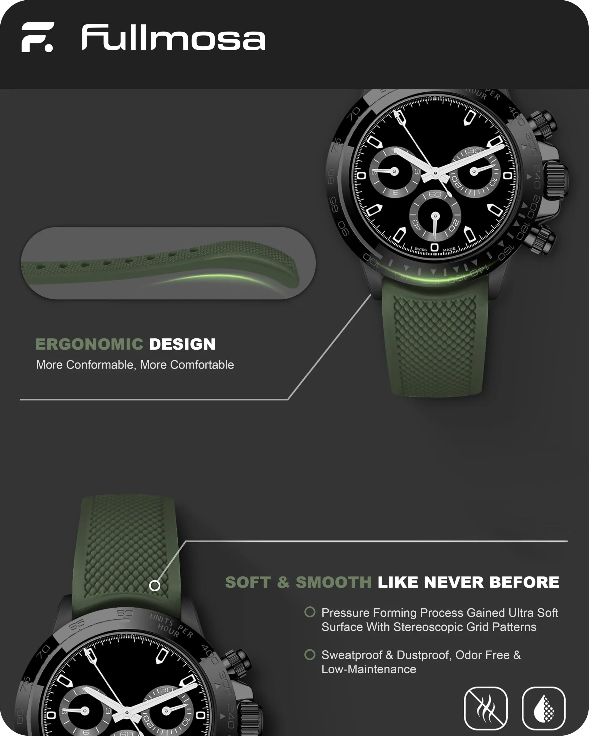 Fullmosa Cinturino 22mm Silicone per Orologio e Smartwatch, Sgancio Rapido - immagine 4