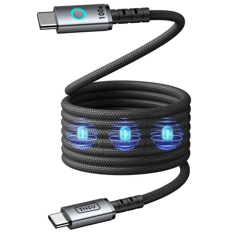 Cavo USB-C INIU C21-P1 magnetico 100W nylon intrecciato 1,2 m nero - immagine 1