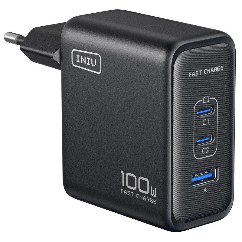Caricatore da muro INIU Leopard Mini 100W 2x USB-C 1x USB-A Nero Compatto Pieghevole - immagine 1