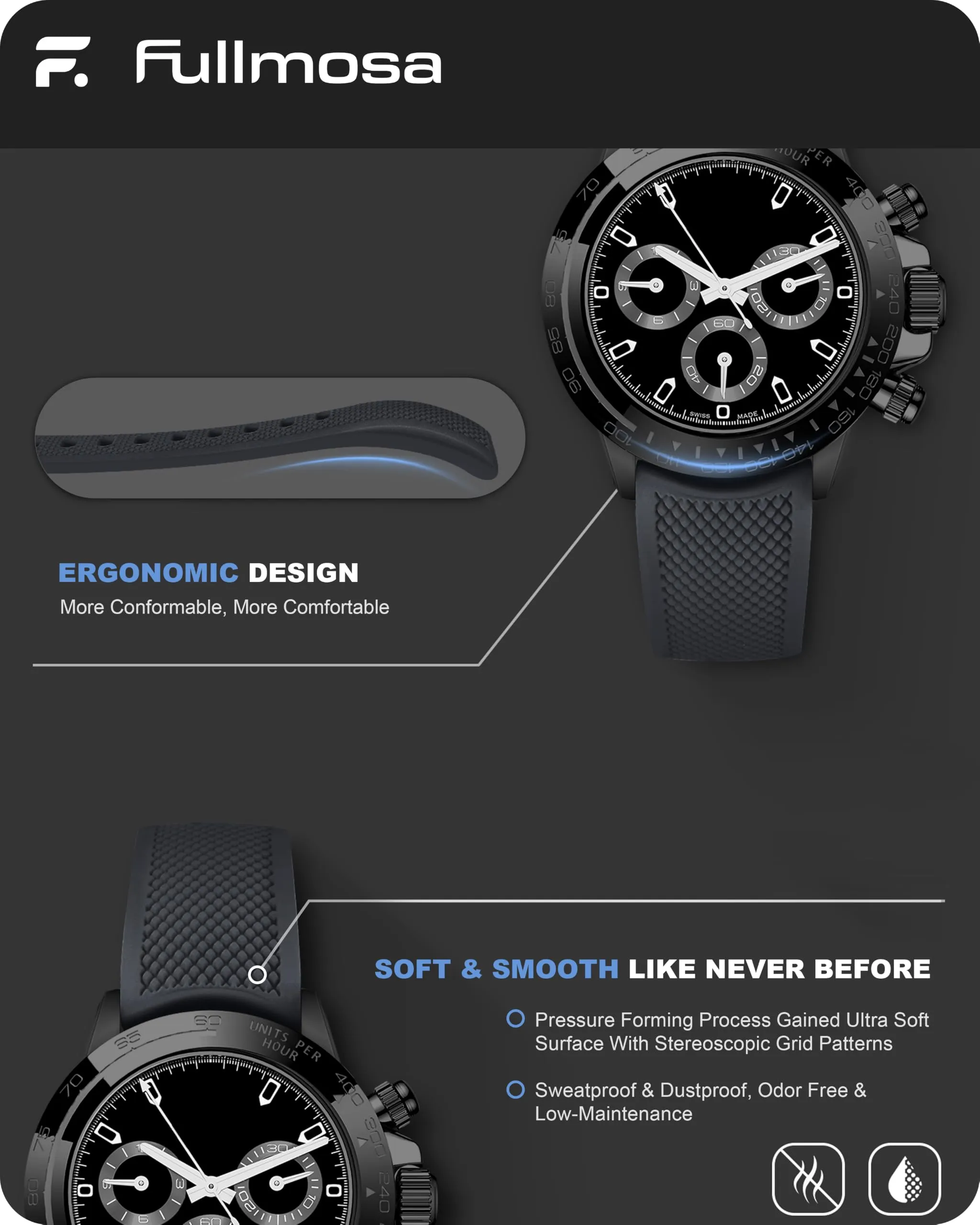 Fullmosa Cinturino 20mm Silicone per Orologio e Smartwatch, Sgancio Rapido - immagine 4