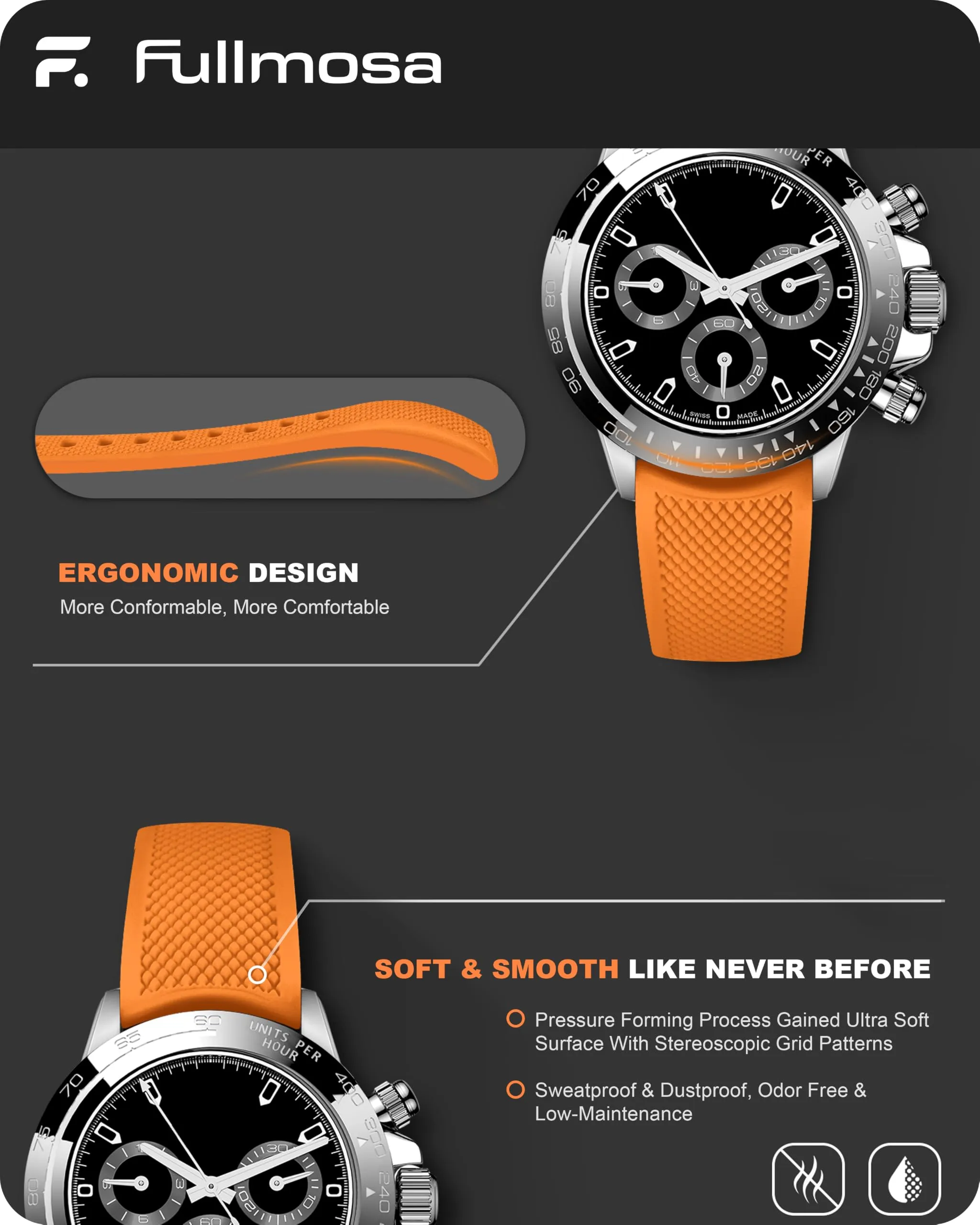 Fullmosa Cinturino 22mm Silicone per Orologio e Smartwatch, Sgancio Rapido - immagine 4