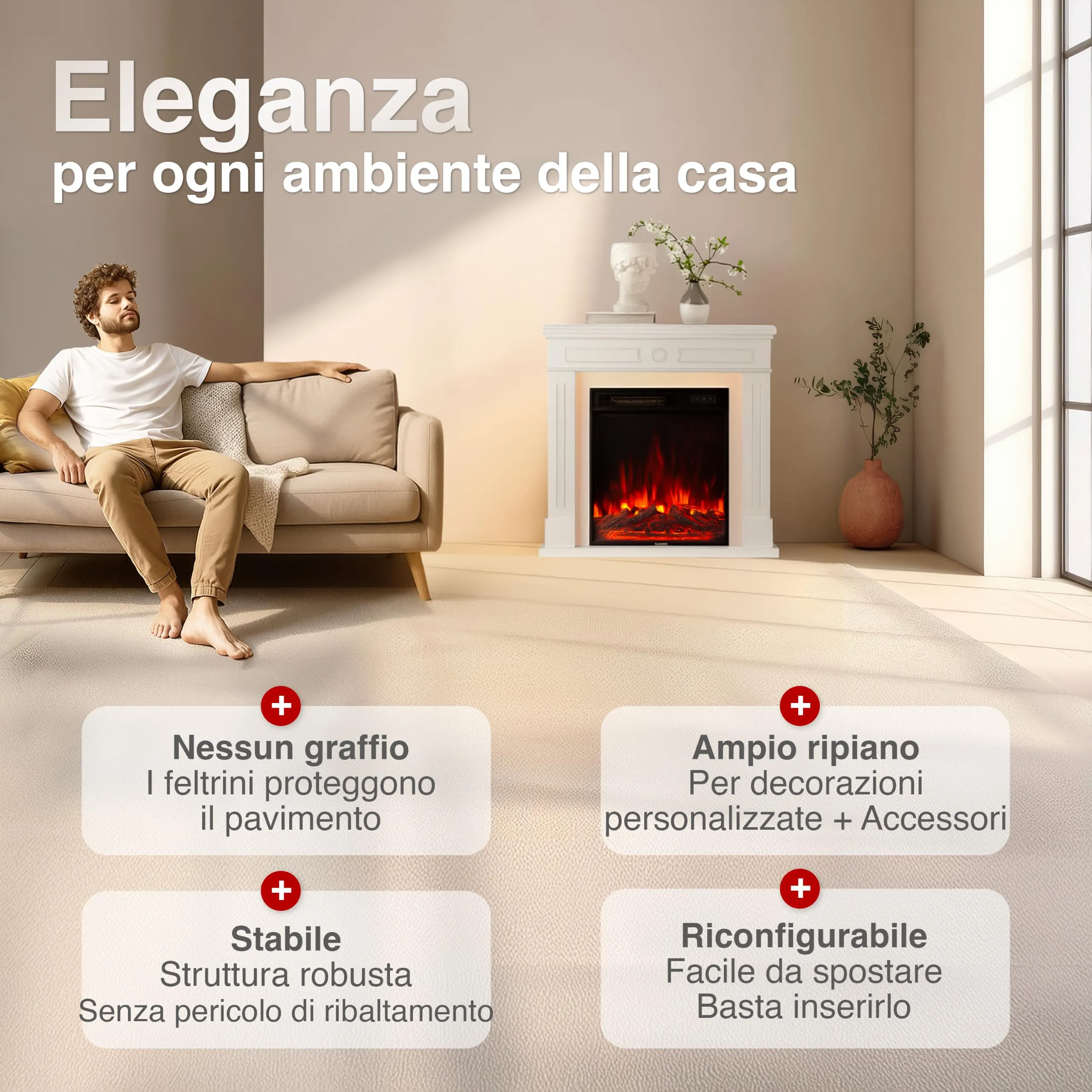 KAMINIO® Matti DECORATION 32 Bianco Camino elettrico da appoggio - immagine 2