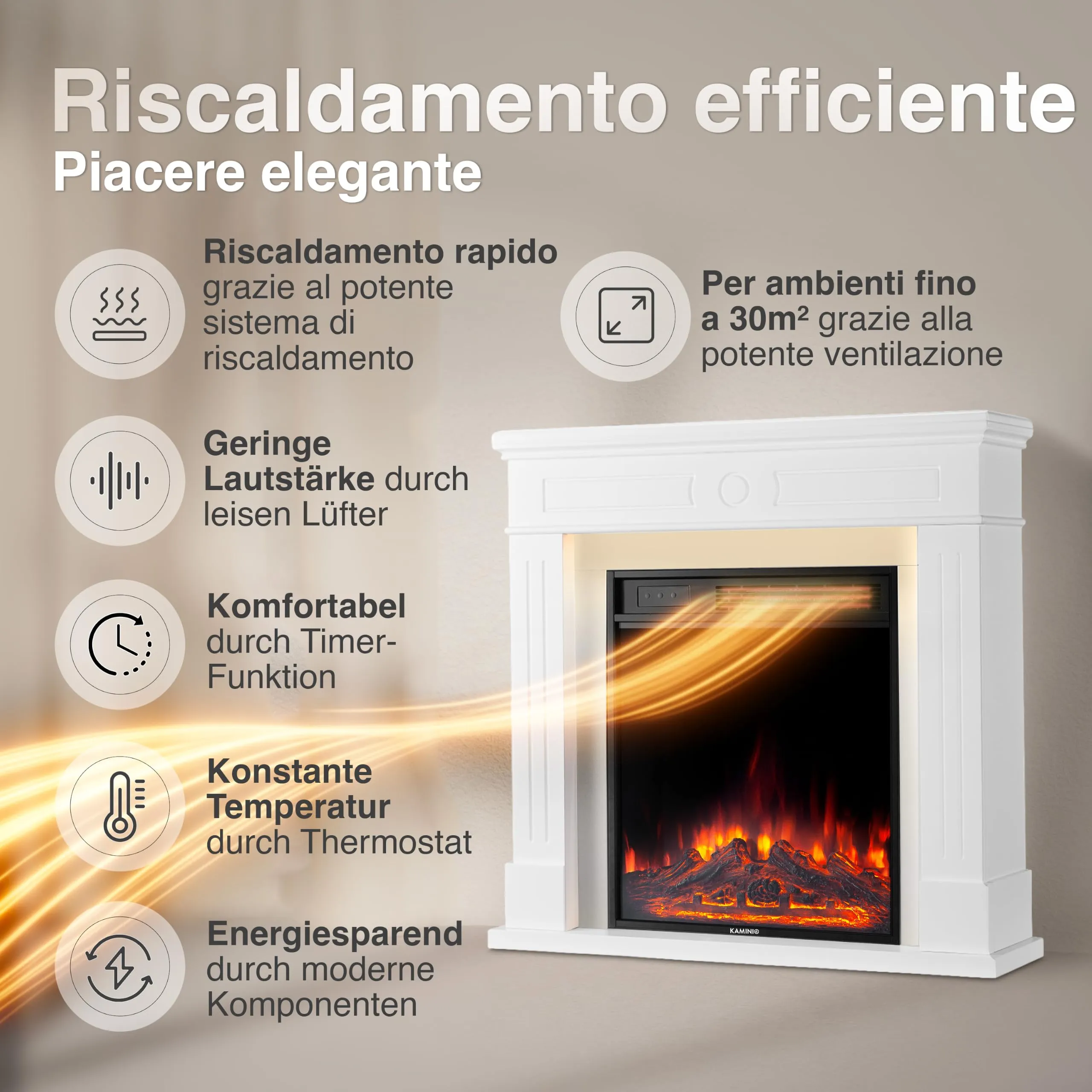 KAMINIO® Matti DECORATION 32 Bianco Camino elettrico da appoggio - immagine 4