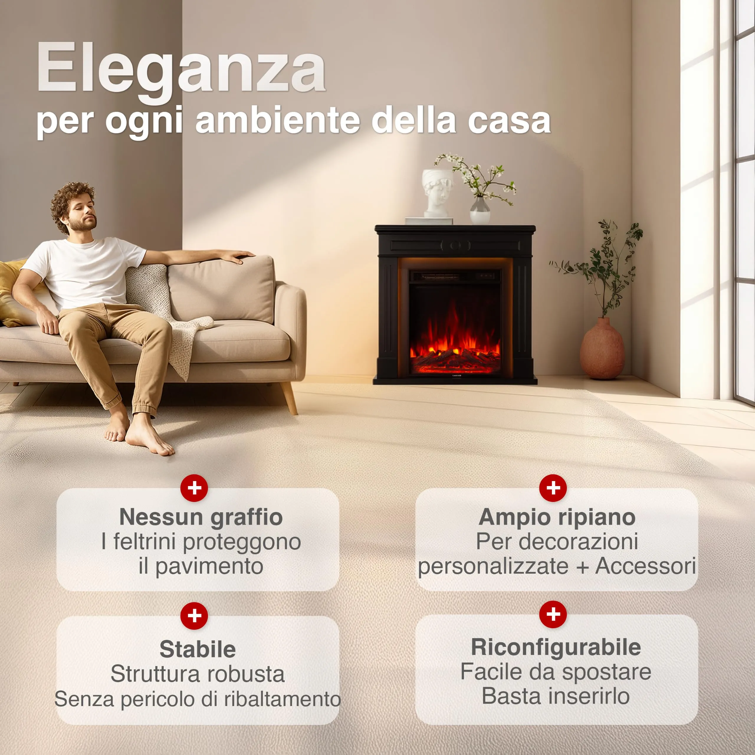 KAMINIO® Matti DECORATION 32 Negro Camino elettrico da appoggio - immagine 2