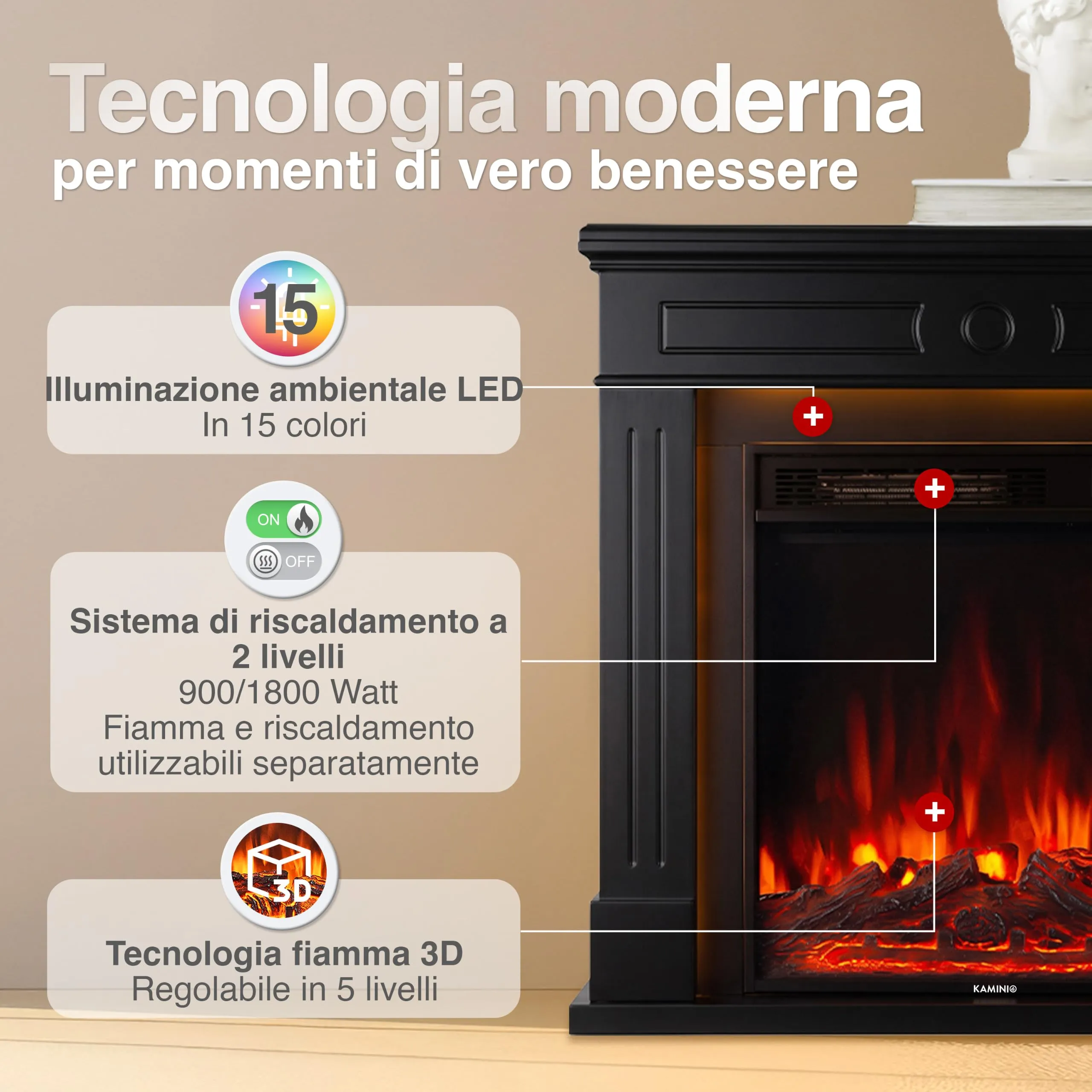 KAMINIO® Matti DECORATION 32 Negro Camino elettrico da appoggio - immagine 3