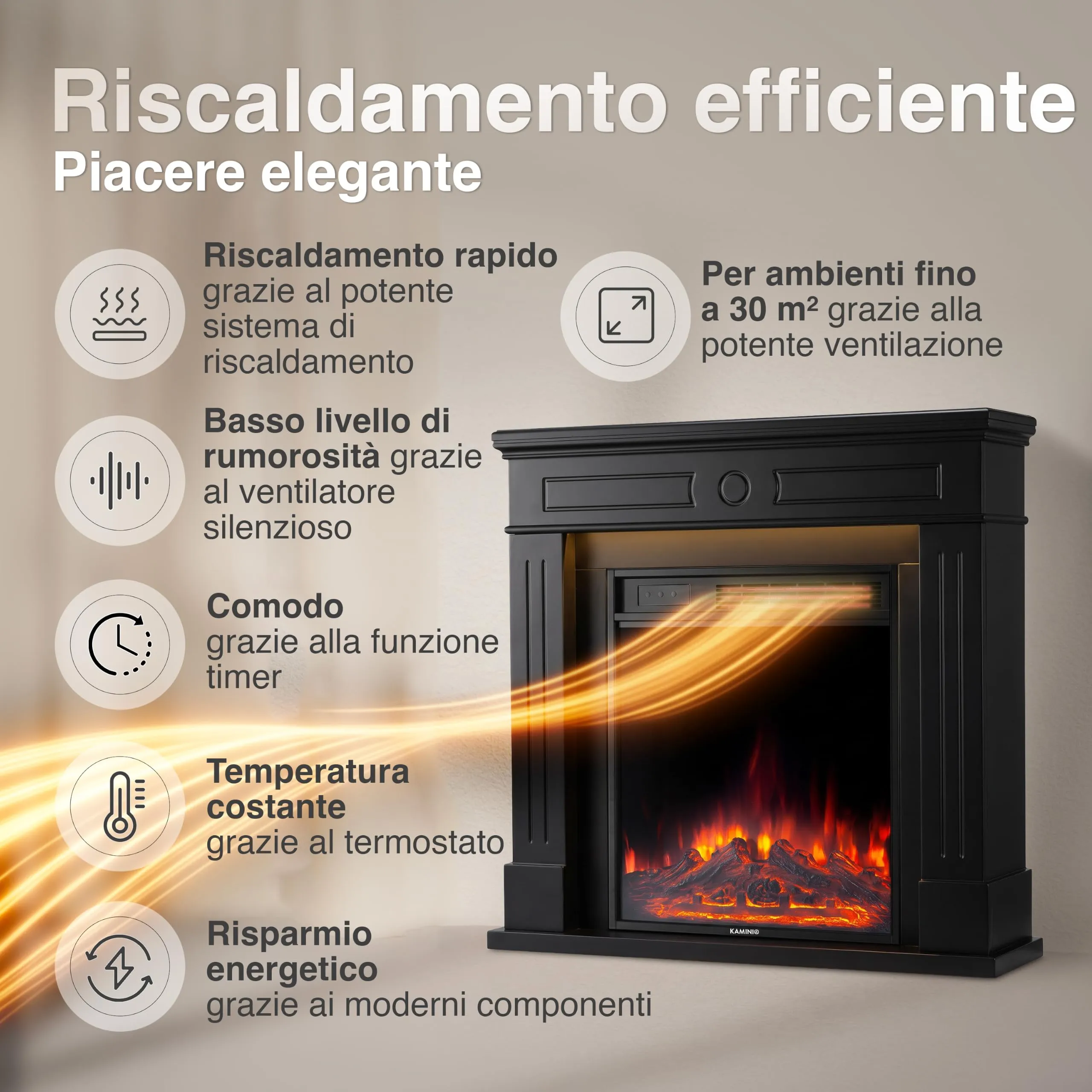KAMINIO® Matti DECORATION 32 Negro Camino elettrico da appoggio - immagine 4