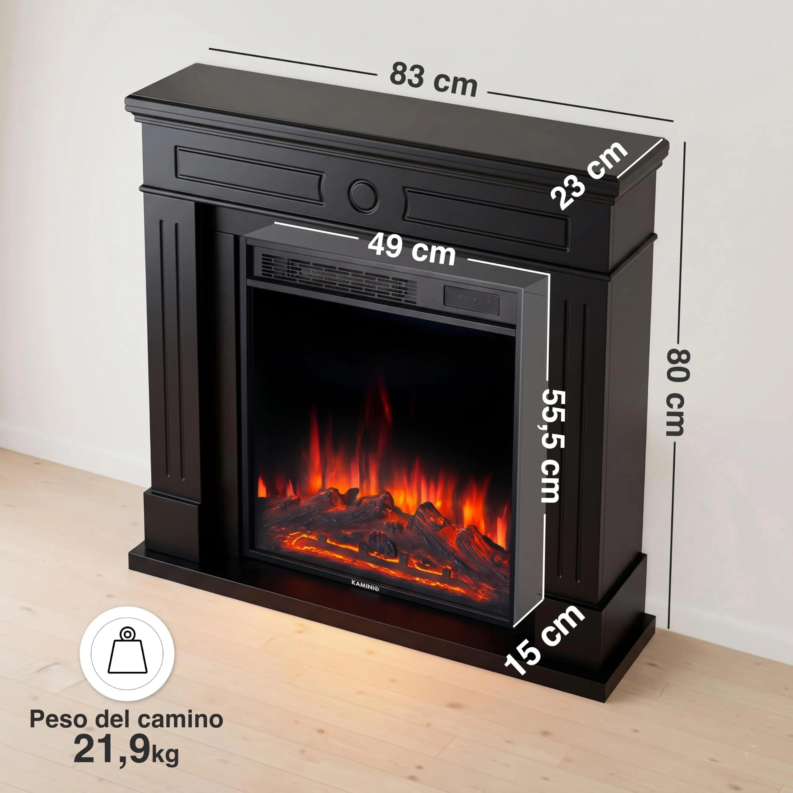 KAMINIO® Matti DECORATION 32 Negro Camino elettrico da appoggio - immagine 6