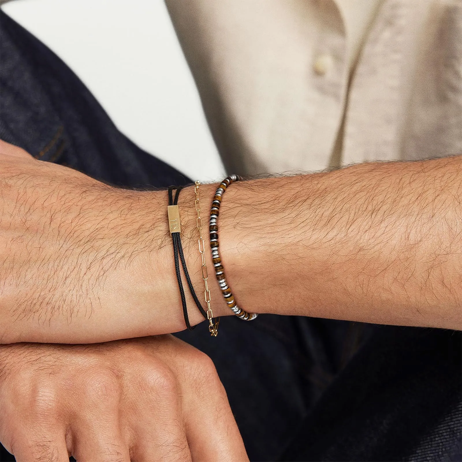 Bracciale Uomo Acciaio Regali Ossidiana Nera Occhio Di Tigre - immagine 3