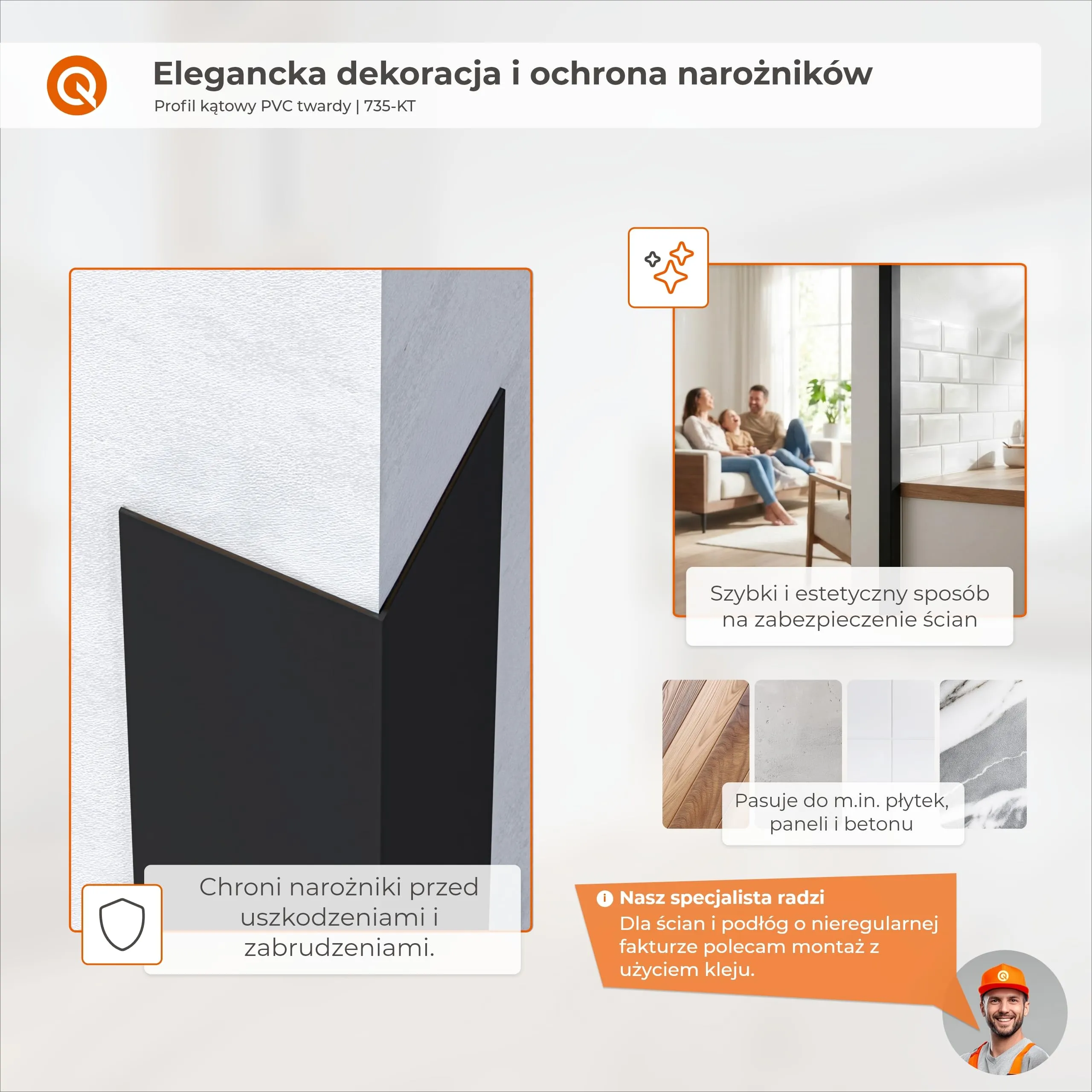 Quest Profilo Angolare PVC 10x10 mm Senza Forare - Nero, 150 cm - immagine 4