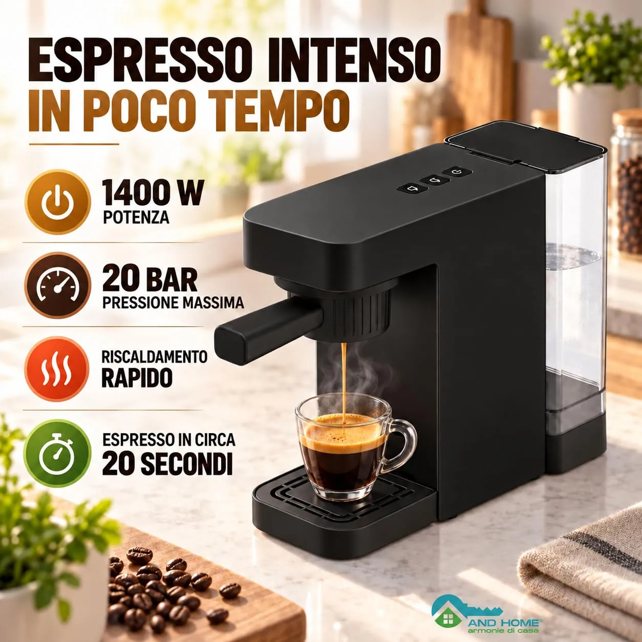 Macchina Caffè 4 in 1 Black - 1400 W - Pressione 20 bar - ABS Resistente - immagine 5