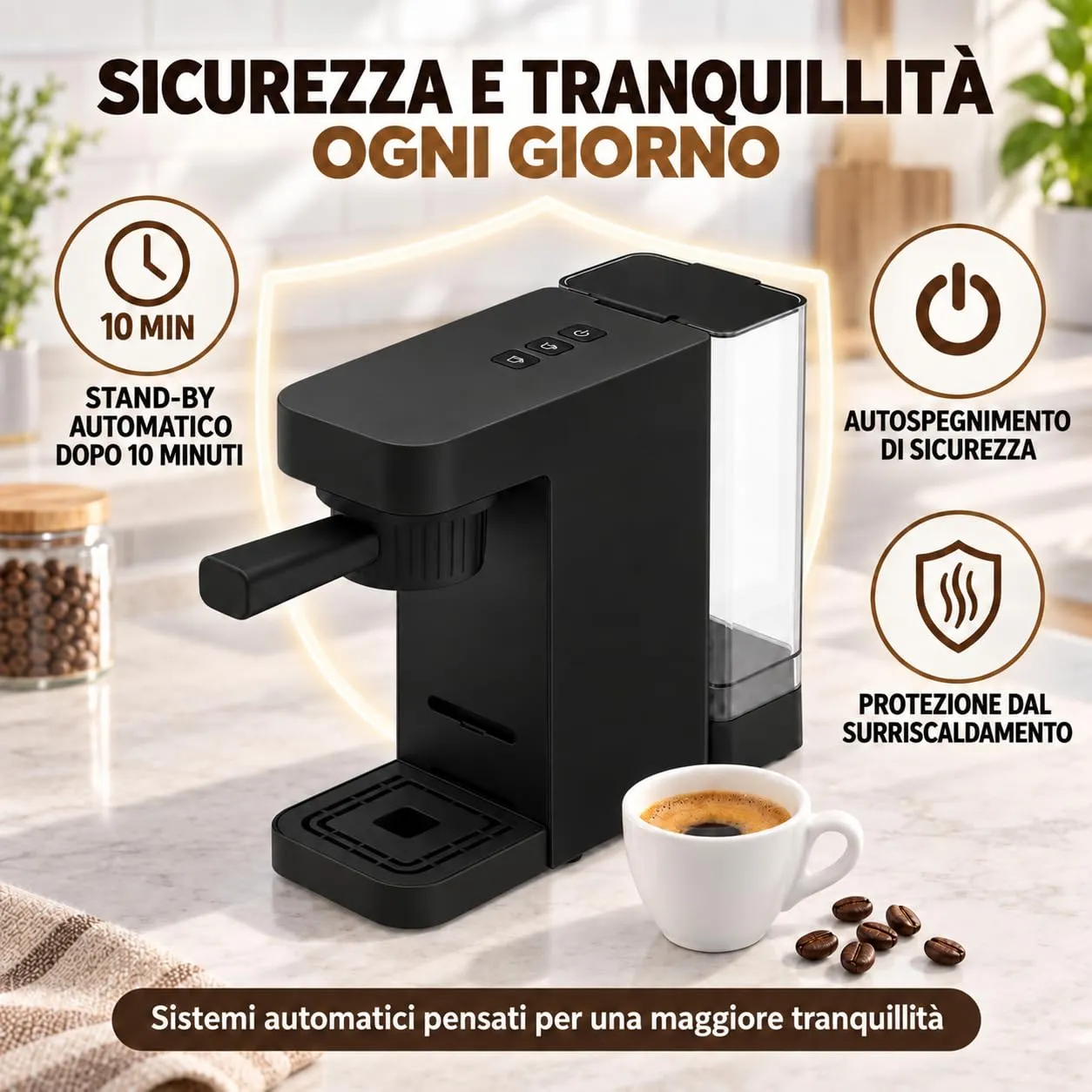 Macchina Caffè 4 in 1 Black - 1400 W - Pressione 20 bar - ABS Resistente - immagine 8