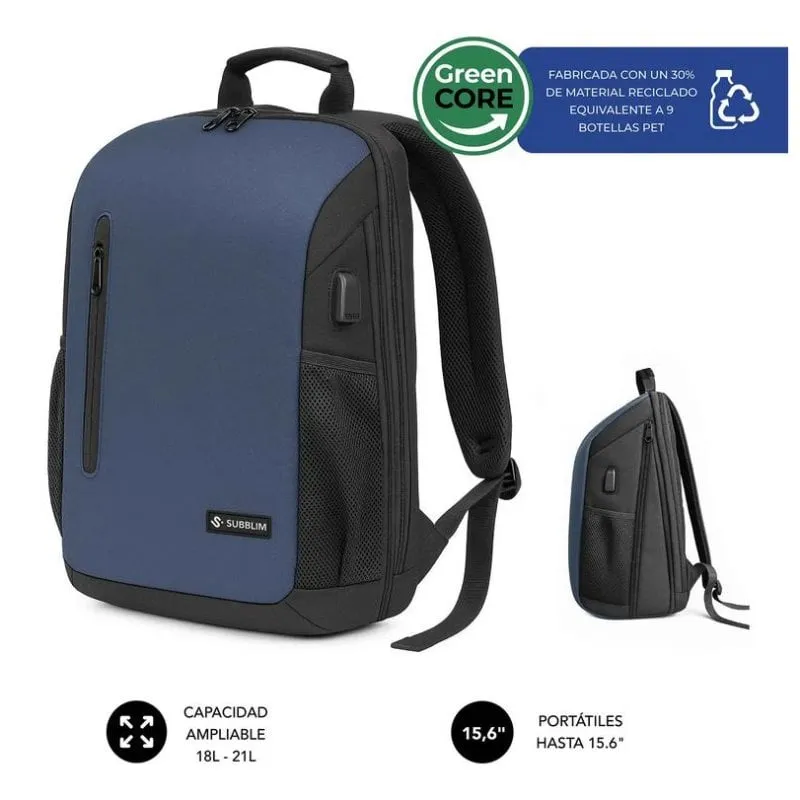 Zaino Subblim Nomad Xpand Air Padding 15.6" USB-C espandibile waterproof blu - immagine 1