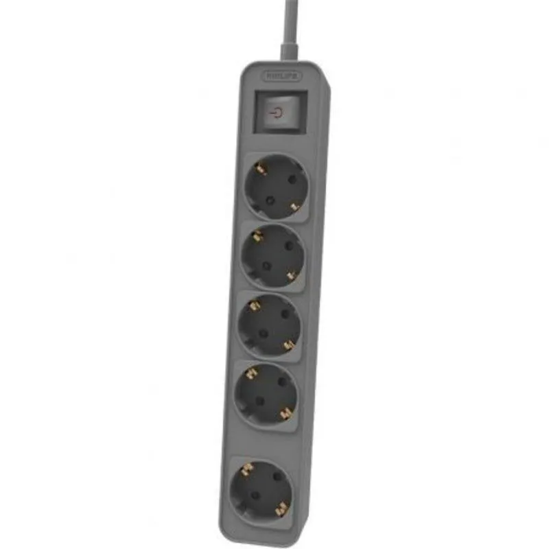 Multipresa Philips CHP2154G/12 5 prese Schuko interruttore LED sicurezza 1,5 m grigia - immagine 1