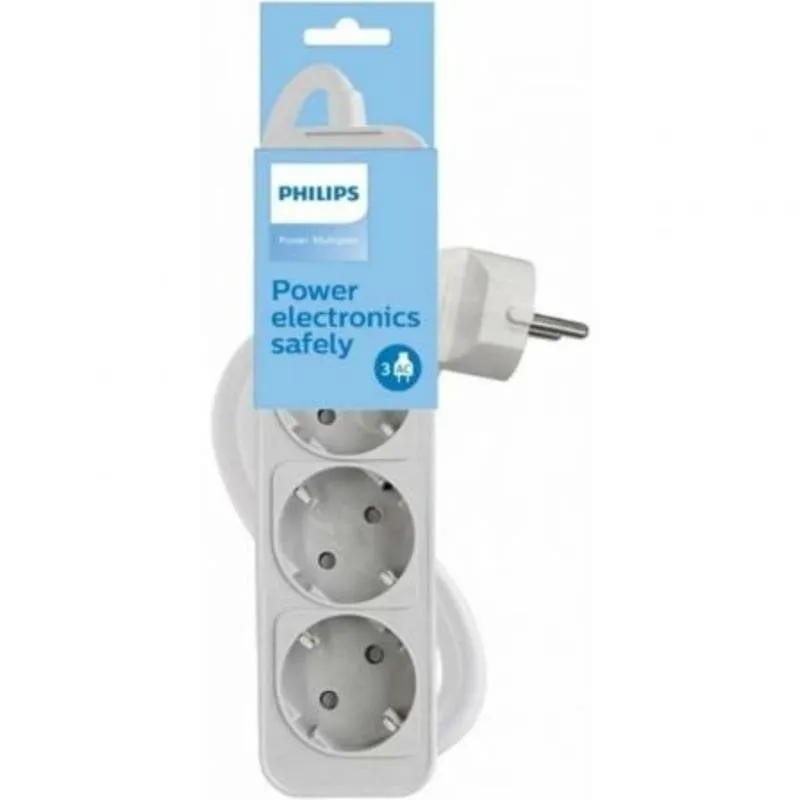 Multipresa Philips CHP2134W/12 3 prese Schuko interruttore LED sicurezza 1,5 m bianca - immagine 1
