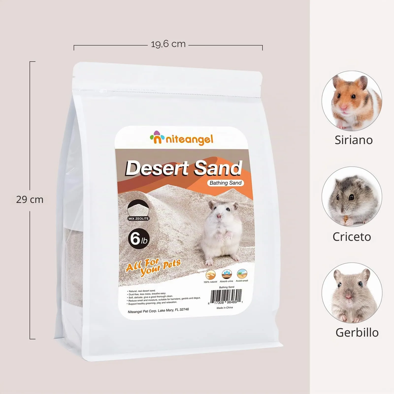 Niteangel Sabbia da Bagno nel Deserto per criceti, cincillà, gerbo, Topi, Degu o Altri Piccoli Animali Domestici (Sabbia del Deserto e Particelle di Zeolite, 2.72kg) - immagine 2