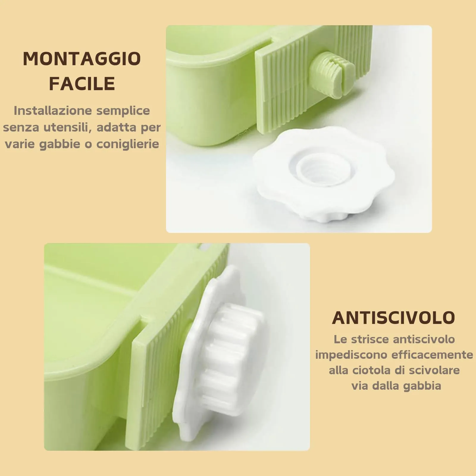 Ciotole da Appendere per Animali Domestici, 2 in 1 Rimovibile Acciaio Inox Ciotola, Gabbia Appendere Ciotole per Cani, Gatti, Coniglio, Criceto, Porcellino D'India, Furetto (Verde) - immagine 3