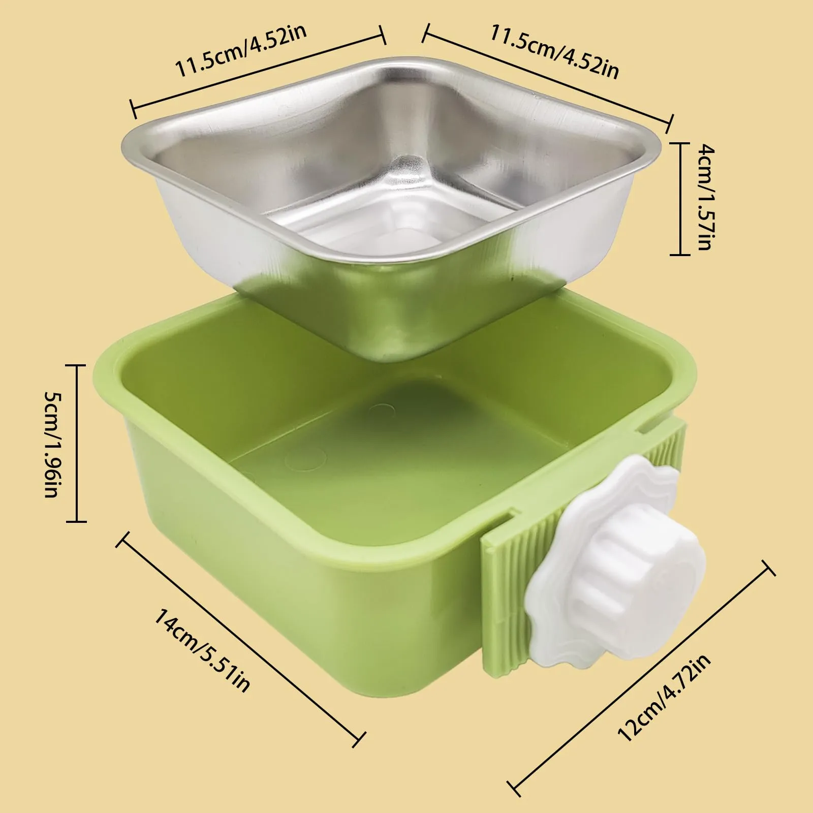 Ciotole da Appendere per Animali Domestici, 2 in 1 Rimovibile Acciaio Inox Ciotola, Gabbia Appendere Ciotole per Cani, Gatti, Coniglio, Criceto, Porcellino D'India, Furetto (Verde) - immagine 4