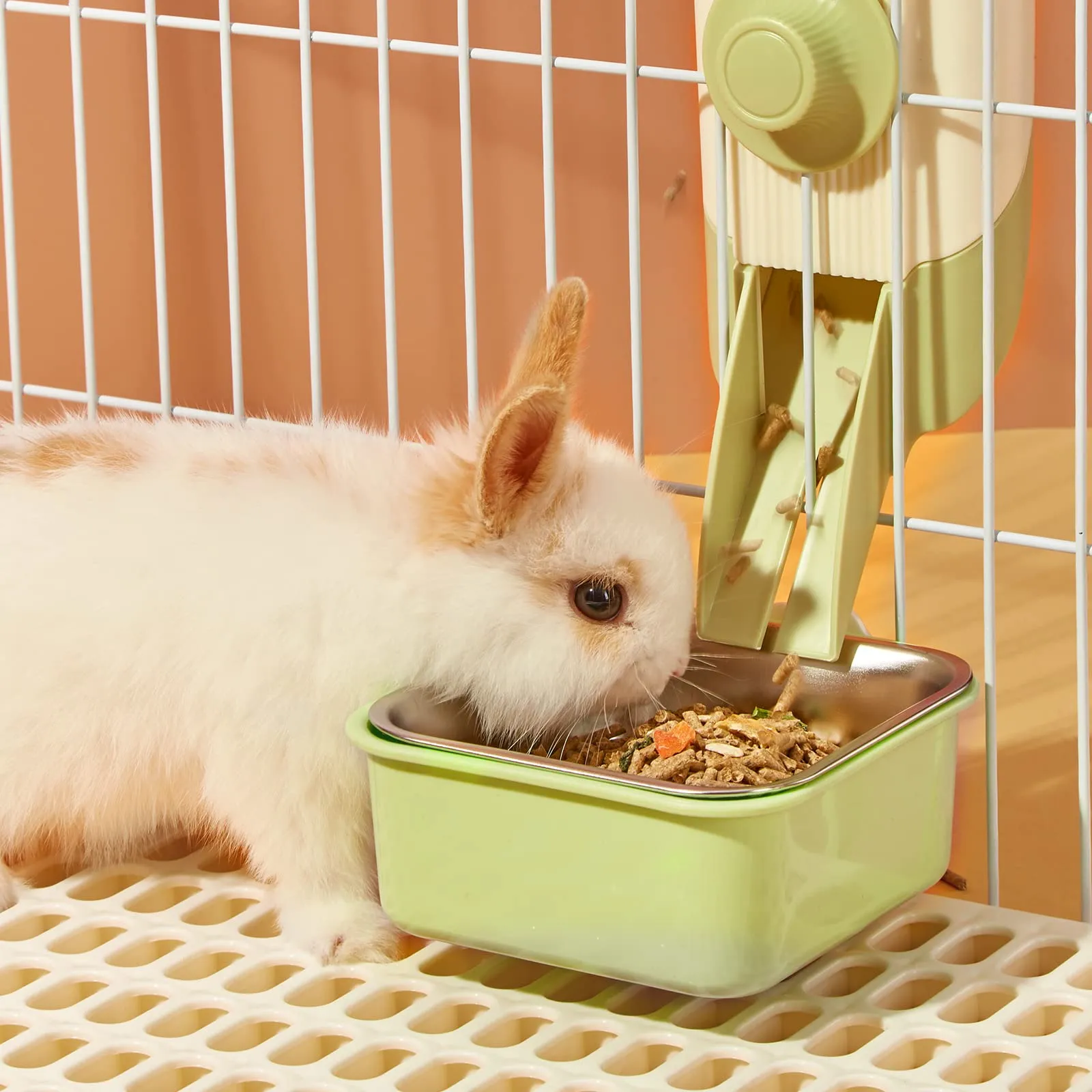 Ciotole da Appendere per Animali Domestici, 2 in 1 Rimovibile Acciaio Inox Ciotola, Gabbia Appendere Ciotole per Cani, Gatti, Coniglio, Criceto, Porcellino D'India, Furetto (Verde) - immagine 6