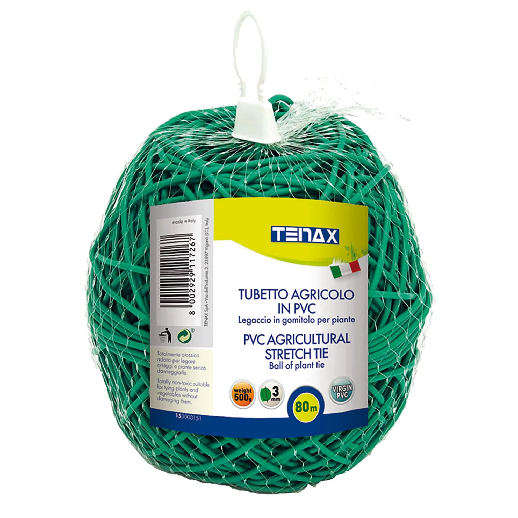 TENAX Tubetto Agricolo Verde 500g Diametro 3mm, Legatura in PVC per Piante, ortaggi e Fiori, Lunghezza Circa 80 m - immagine 1