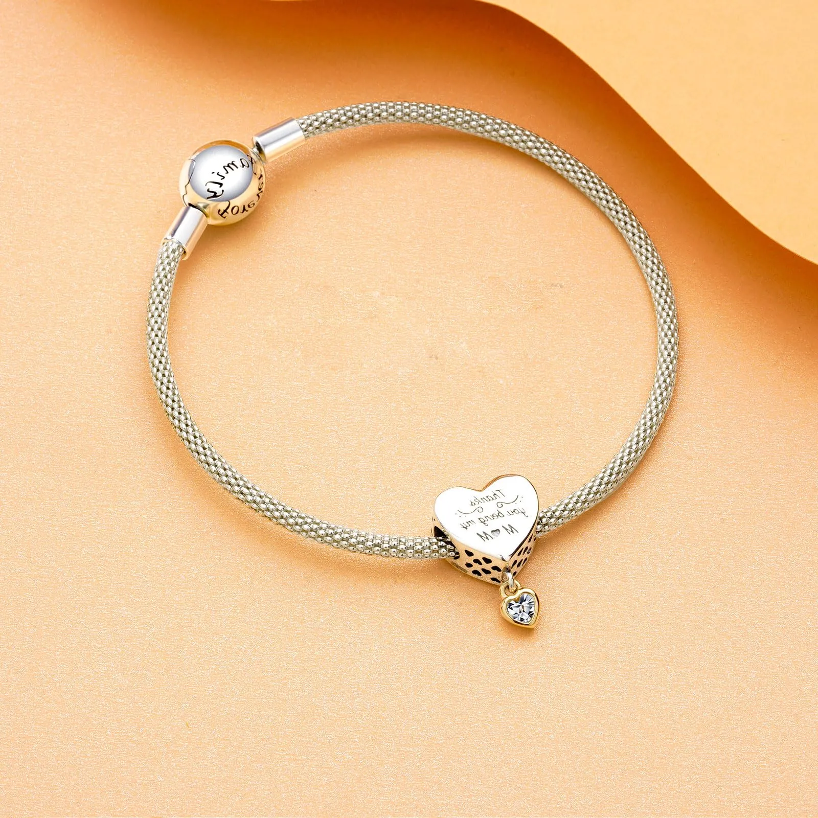 Rimgoris 925 Charm in argento sterling per bracciali da donna collana Mamma Cuore due toni Dangle Charms Donna Bracciale Charm - immagine 3
