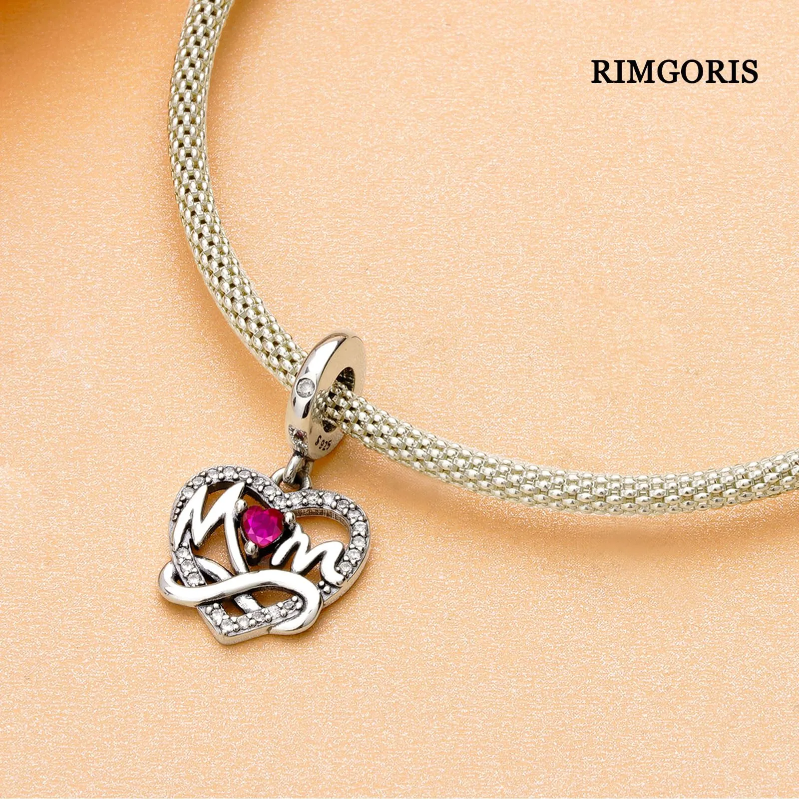 Rimgoris 925 Charm in argento sterling per bracciali da donna collana Mamma Infinity Amore Dangle Charms Donne Ragazza Bracciale Fascino Regali - immagine 4