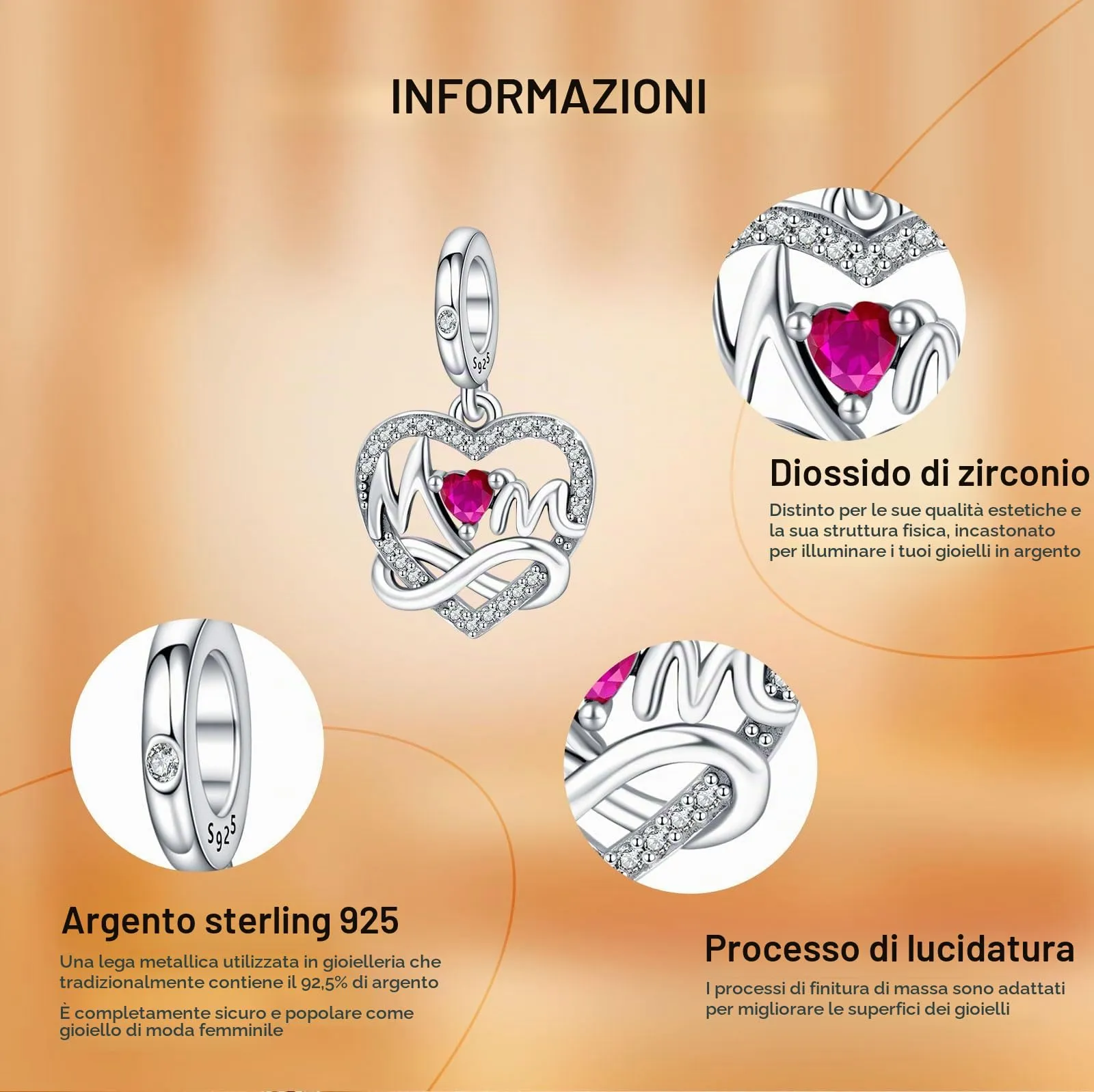 Rimgoris 925 Charm in argento sterling per bracciali da donna collana Mamma Infinity Amore Dangle Charms Donne Ragazza Bracciale Fascino Regali - immagine 6