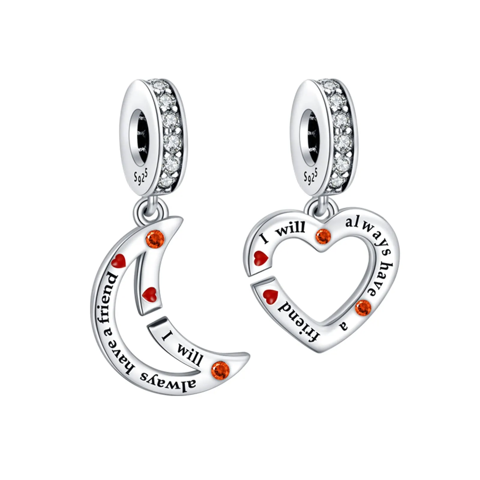 Rimgoris 925 Charm in argento sterling per bracciali da donna collana Nuova Amicizia Cuore Luna forma Dangle Charm Bracciale Charm - immagine 1