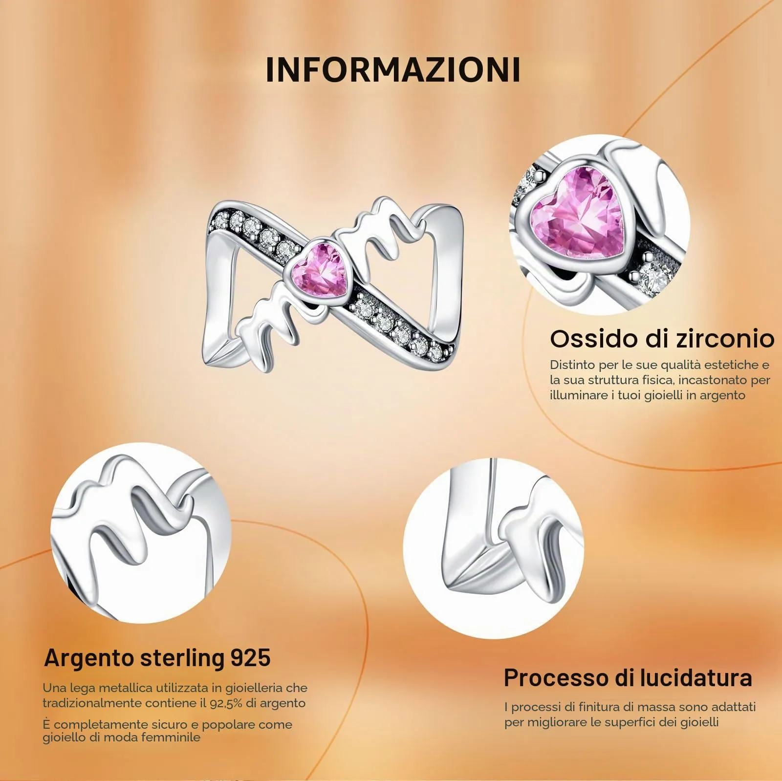 Rimgoris 925 Charm in argento sterling per bracciali da donna collana Amore Infinito Mamma Charms Donna Bracciale Charm - immagine 6