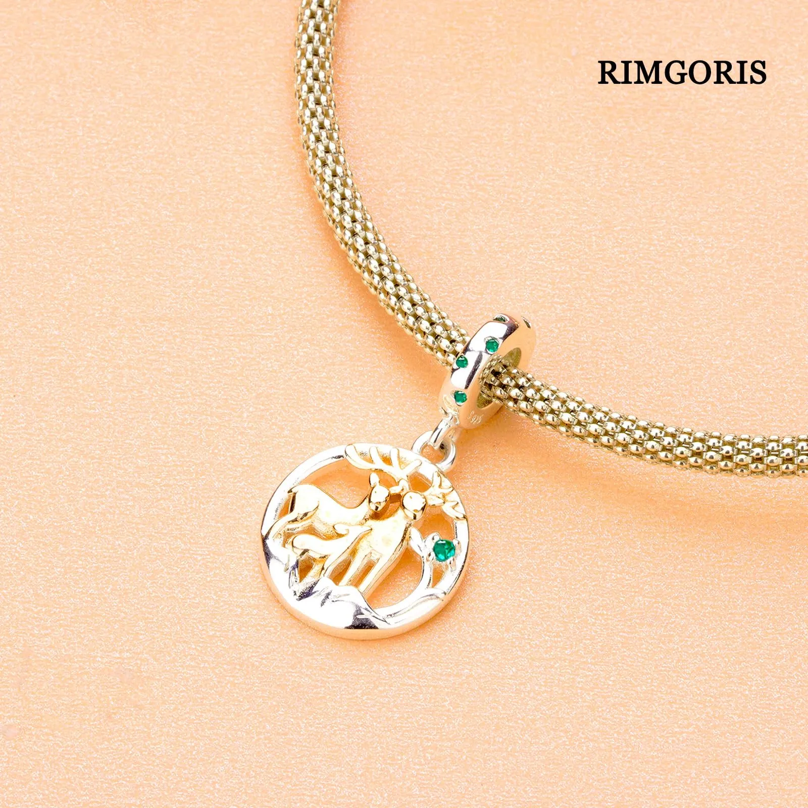 Rimgoris 925 Charm in argento sterling per bracciali da donna collana Ciondolo famiglia cervo Charms Bracciale donna - immagine 3