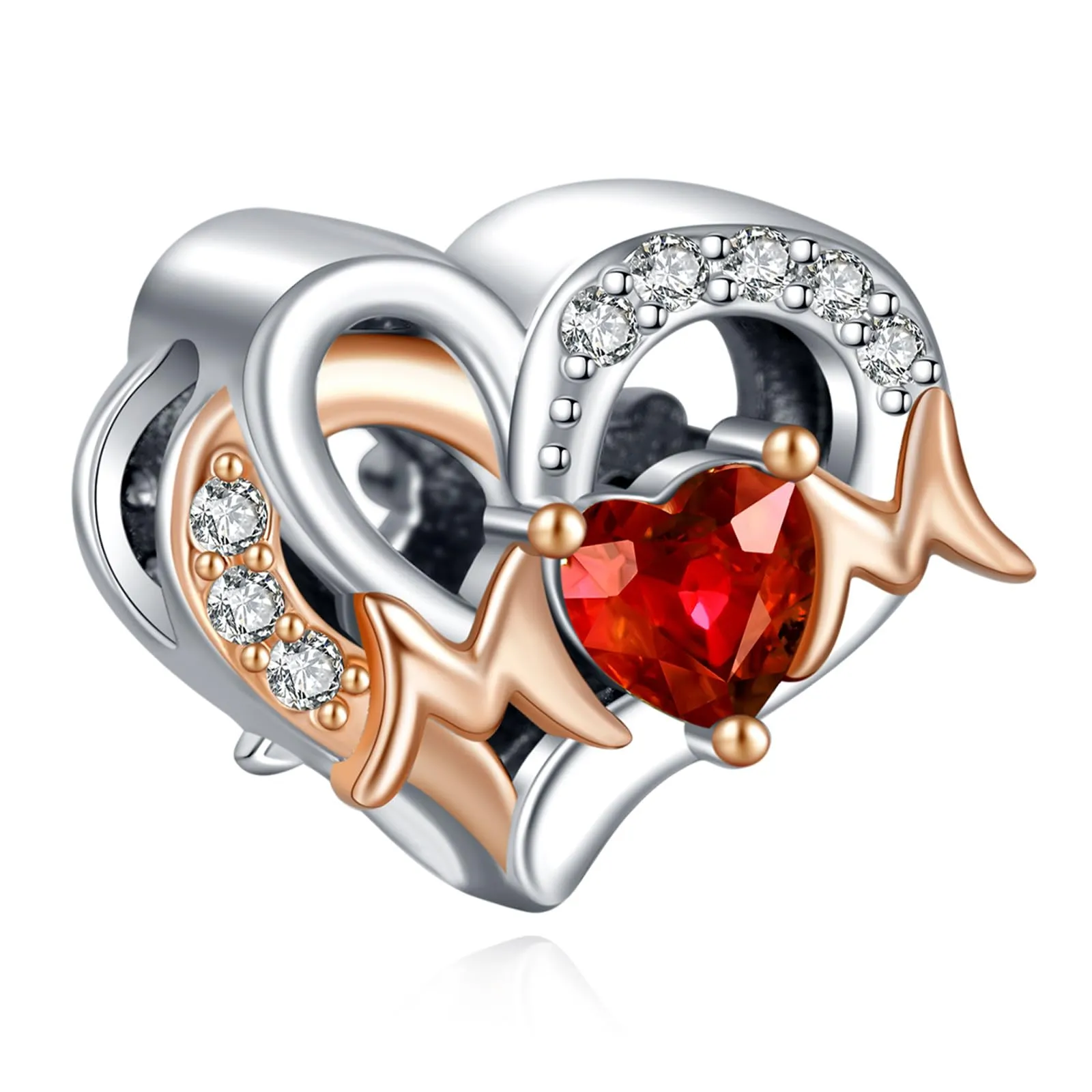 Rimgoris 925 Charm in argento sterling per bracciali da donna collana Oro rosa Festa della mamma Cuore rubino Charm Donne Bracciale Charm - immagine 1