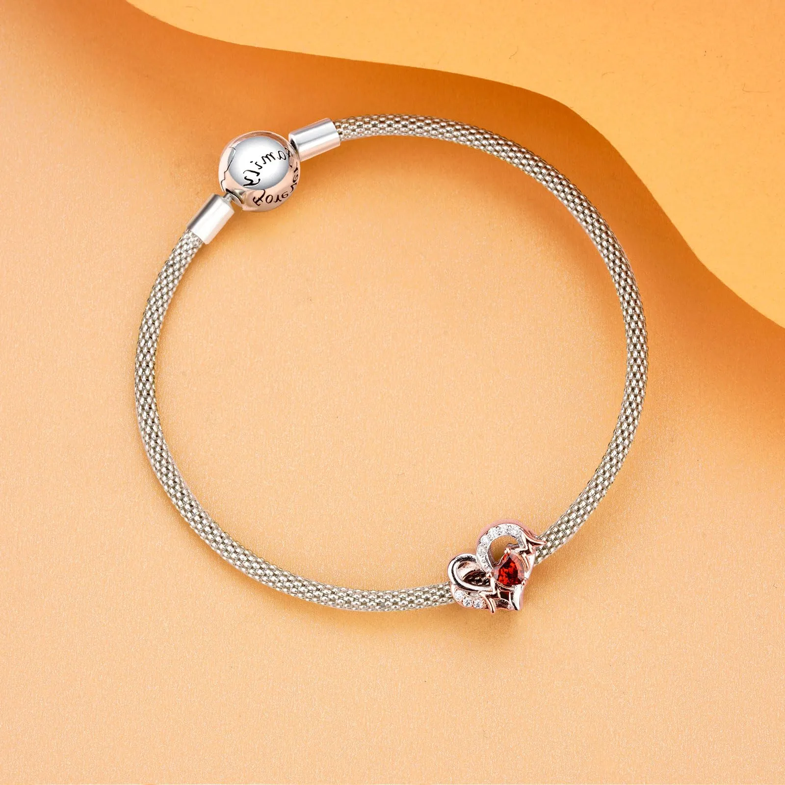 Rimgoris 925 Charm in argento sterling per bracciali da donna collana Oro rosa Festa della mamma Cuore rubino Charm Donne Bracciale Charm - immagine 3