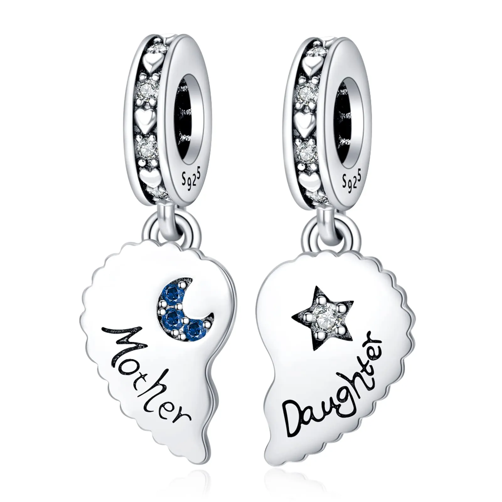 Rimgoris 925 Charm in argento sterling per bracciali da donna collana Madre Figlia Split Cuore Dangle Charms Donne Bracciale Charms - immagine 1