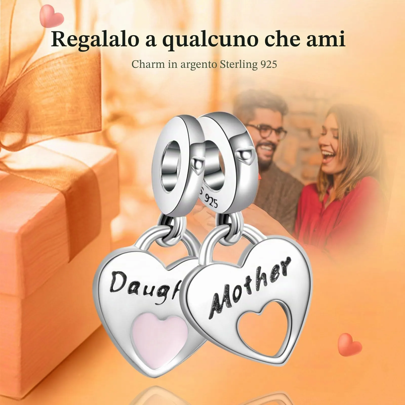 Rimgoris Argento 925 Charm per donna Bracciali Collana Charm penzolante famiglia figlia&madre Regalo - immagine 2