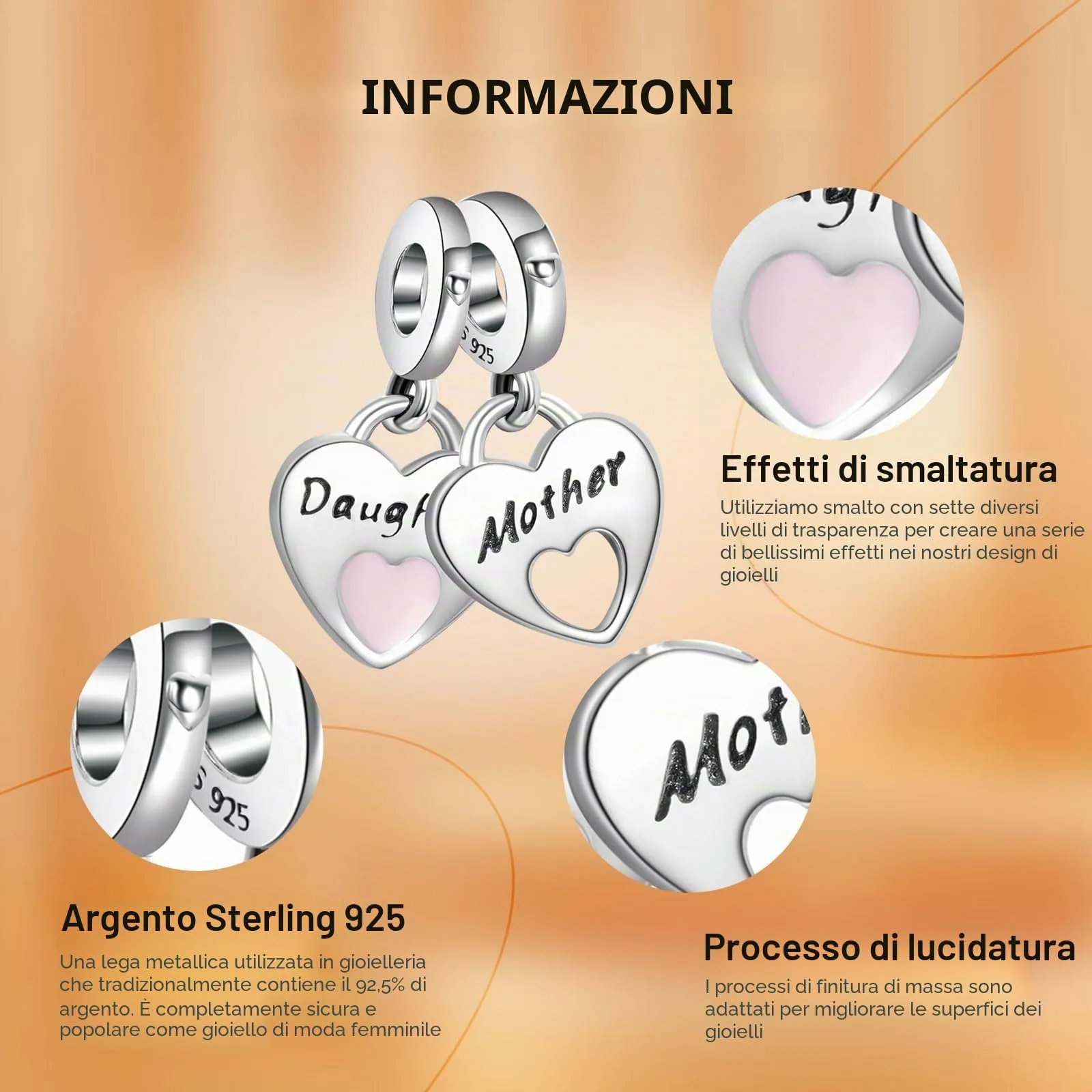Rimgoris Argento 925 Charm per donna Bracciali Collana Charm penzolante famiglia figlia&madre Regalo - immagine 5