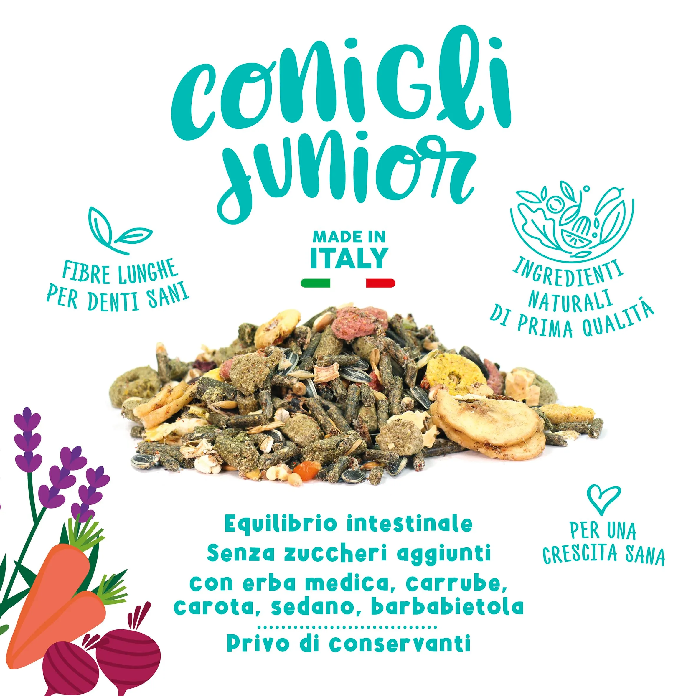 Best Friend Mangime Completo per Conigli Junior con Erba Medica, Carrube, Carota, Sedano, Barbabietola. Mangime per i Roditori con Ingredienti Naturali, Made in Italy| Confezione da 6 pacchi - immagine 4