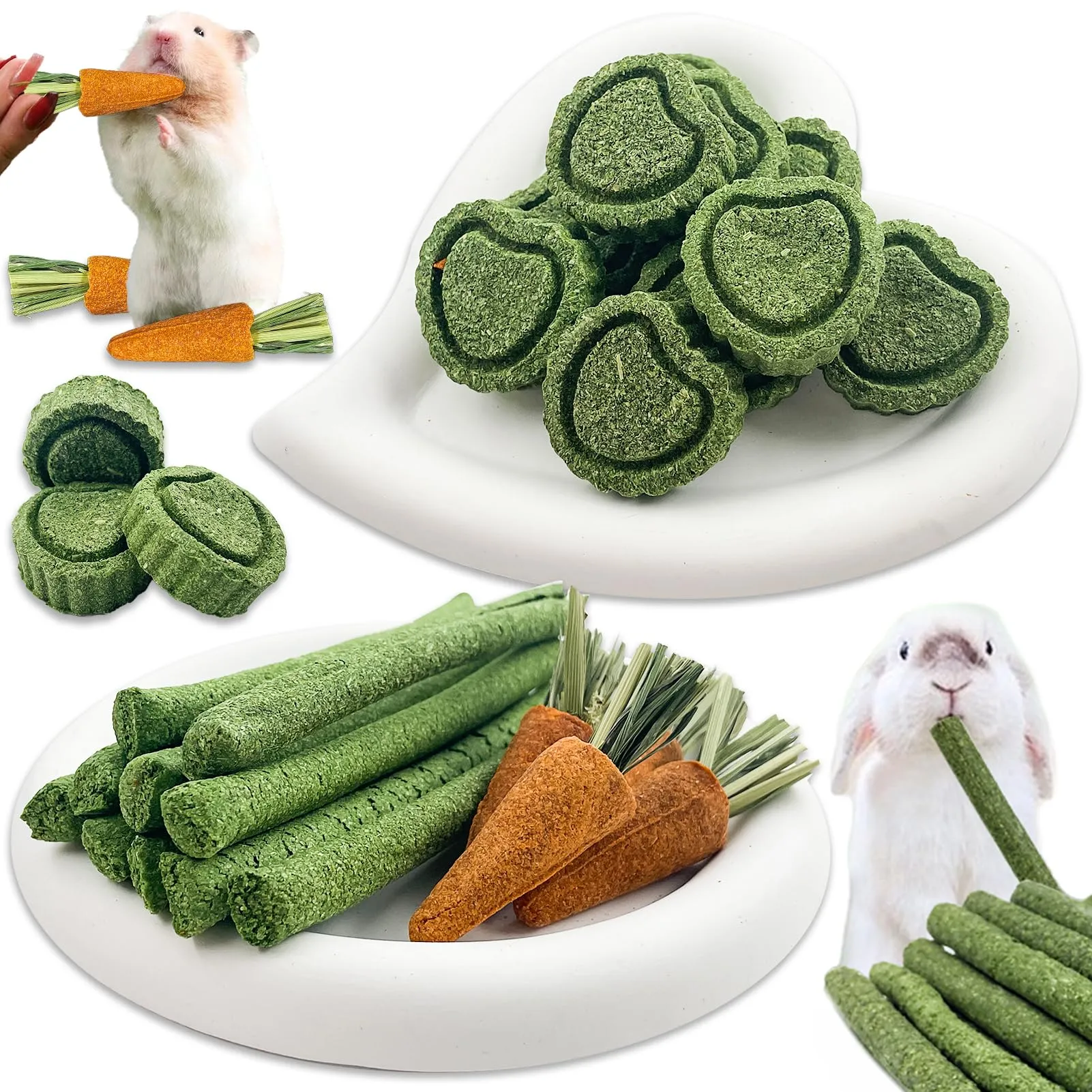 Ourdort 24 pcs Bastoncini di Fieno Timothy, Mangime Fieno per Conigli Cavia Criceti Cincillà, Bastoncini di Fieno Timothy per Conigli Porcellini d'India, Cincillà, Criceto - immagine 1