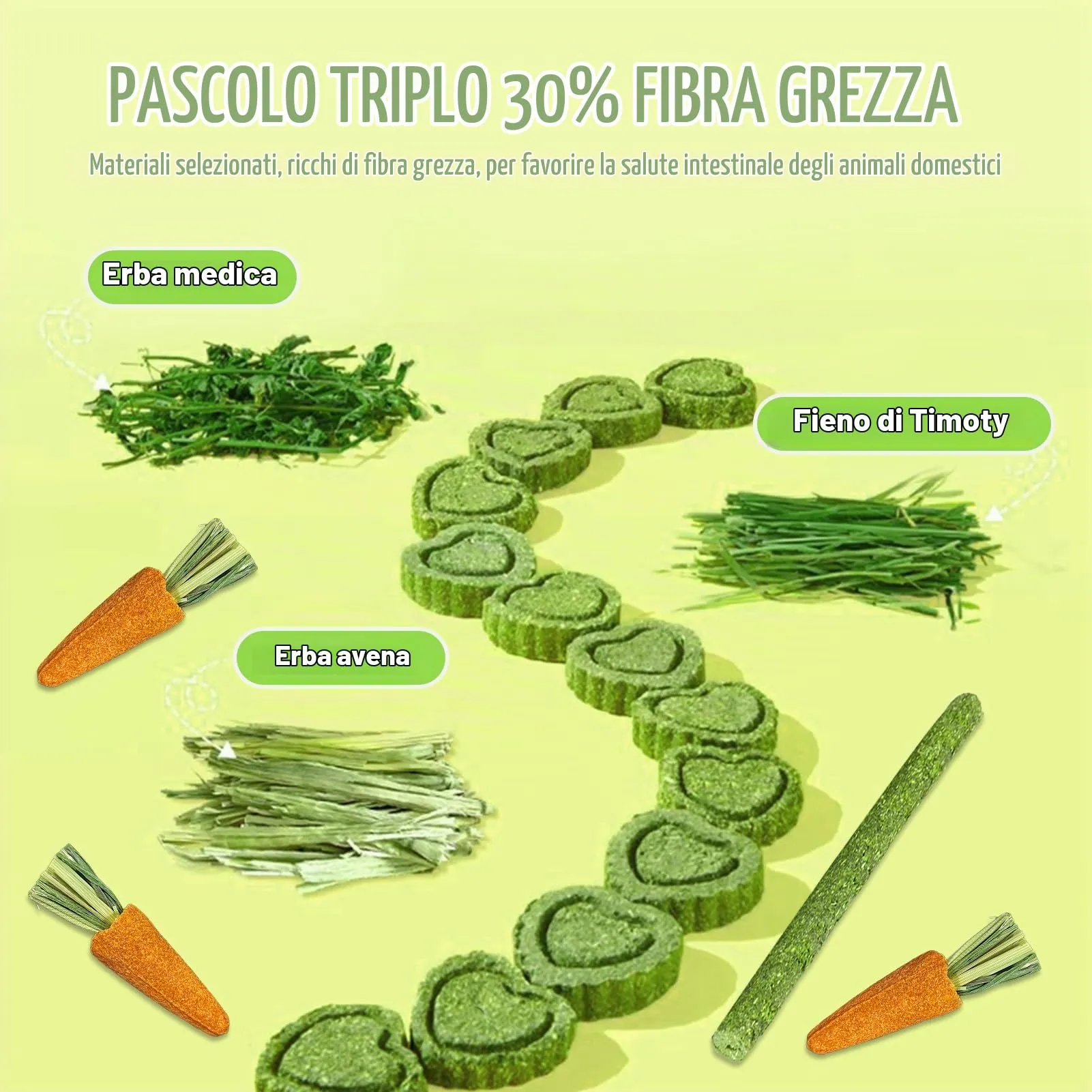 Ourdort 24 pcs Bastoncini di Fieno Timothy, Mangime Fieno per Conigli Cavia Criceti Cincillà, Bastoncini di Fieno Timothy per Conigli Porcellini d'India, Cincillà, Criceto - immagine 3