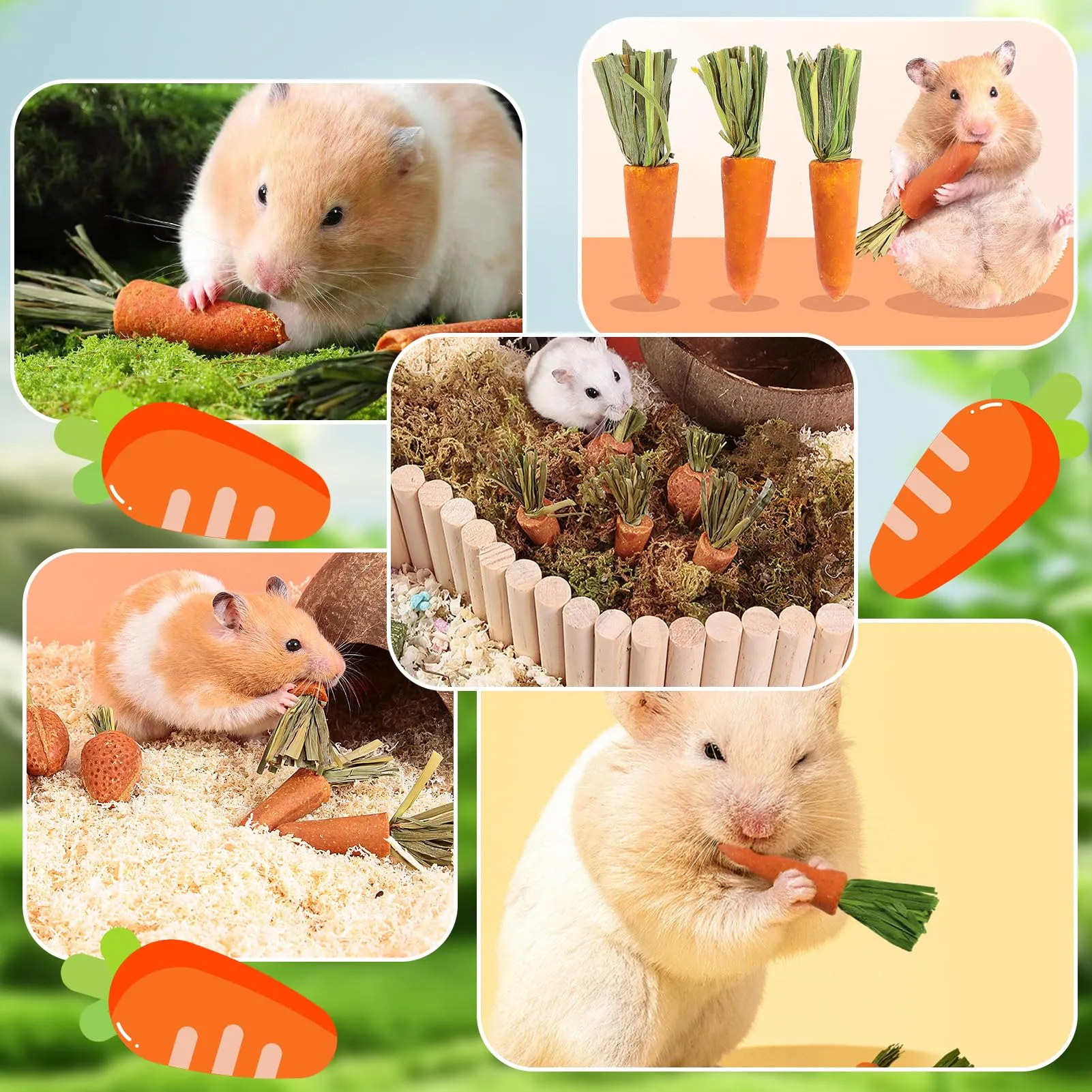 Ourdort 24 pcs Bastoncini di Fieno Timothy, Mangime Fieno per Conigli Cavia Criceti Cincillà, Bastoncini di Fieno Timothy per Conigli Porcellini d'India, Cincillà, Criceto - immagine 6