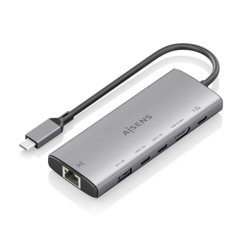 Dock USB-C Aisens ASUC-6P030-GR 6-in-1 HDMI 4K RJ45 USB-A USB-C PD alluminio - immagine 1