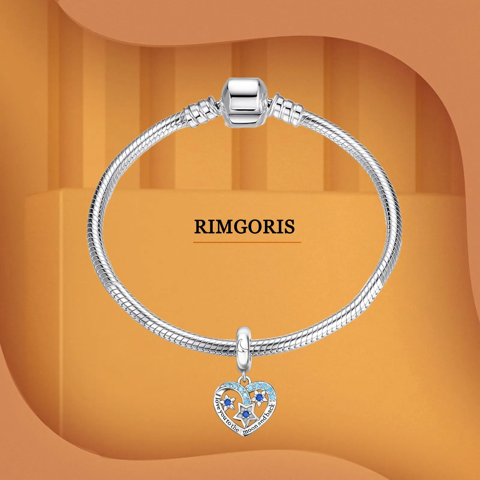 Rimgoris 925 Sterling Silver Women Bracciali Collana Moon and Back Heart Pendant Women Bracelet Charm Festa della mamma con Zirconia - immagine 3