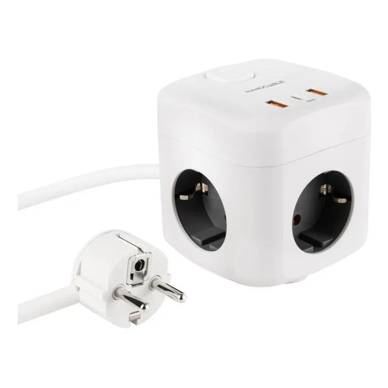 Multipresa Nanocable 10.37.0011 3 prese 2 USB-A 1 USB-C GaN PPS con interruttore e montaggio parete/scrivania - immagine 1